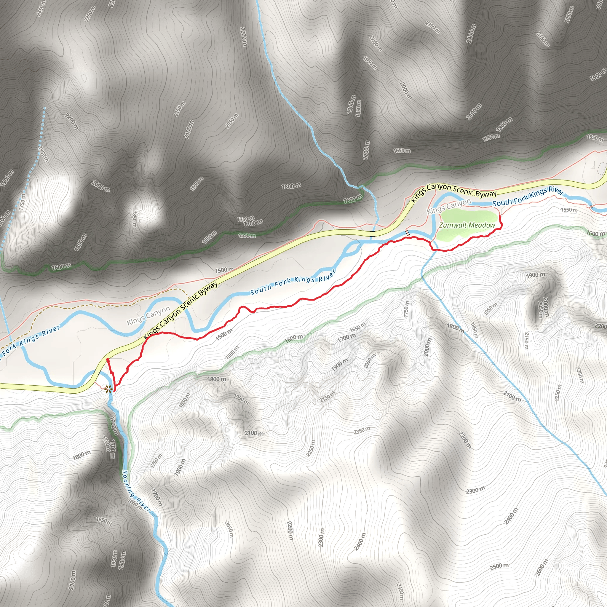 Zumwalt Meadow to Roaring River Falls Trail mobile static map