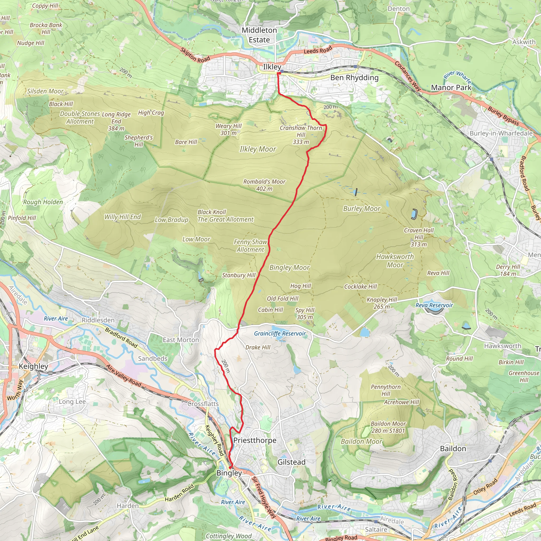 Ilkley to Bingley mobile static map