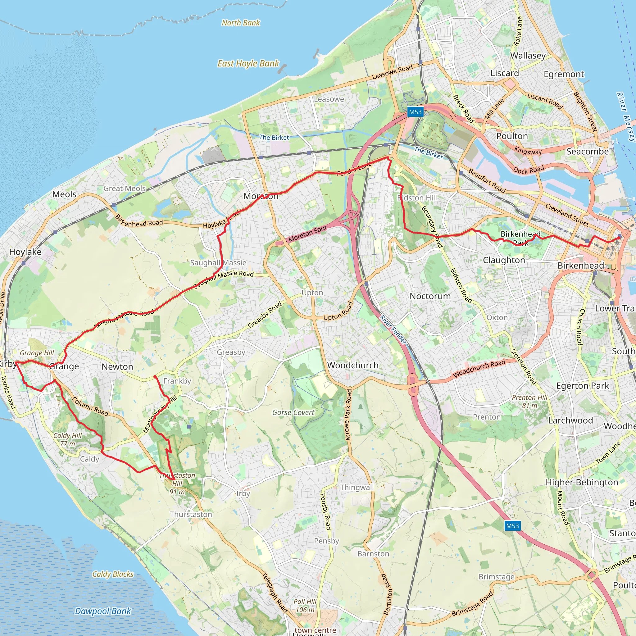 Birkenhead to Frankby Walk mobile static map