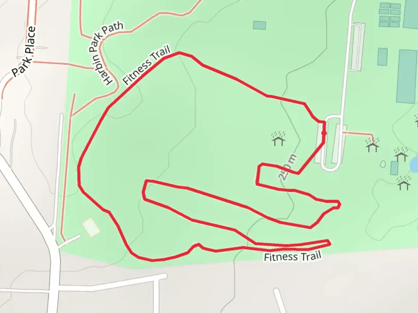 An image depicting the trail Fitness Loop Trail and its surrounding area.