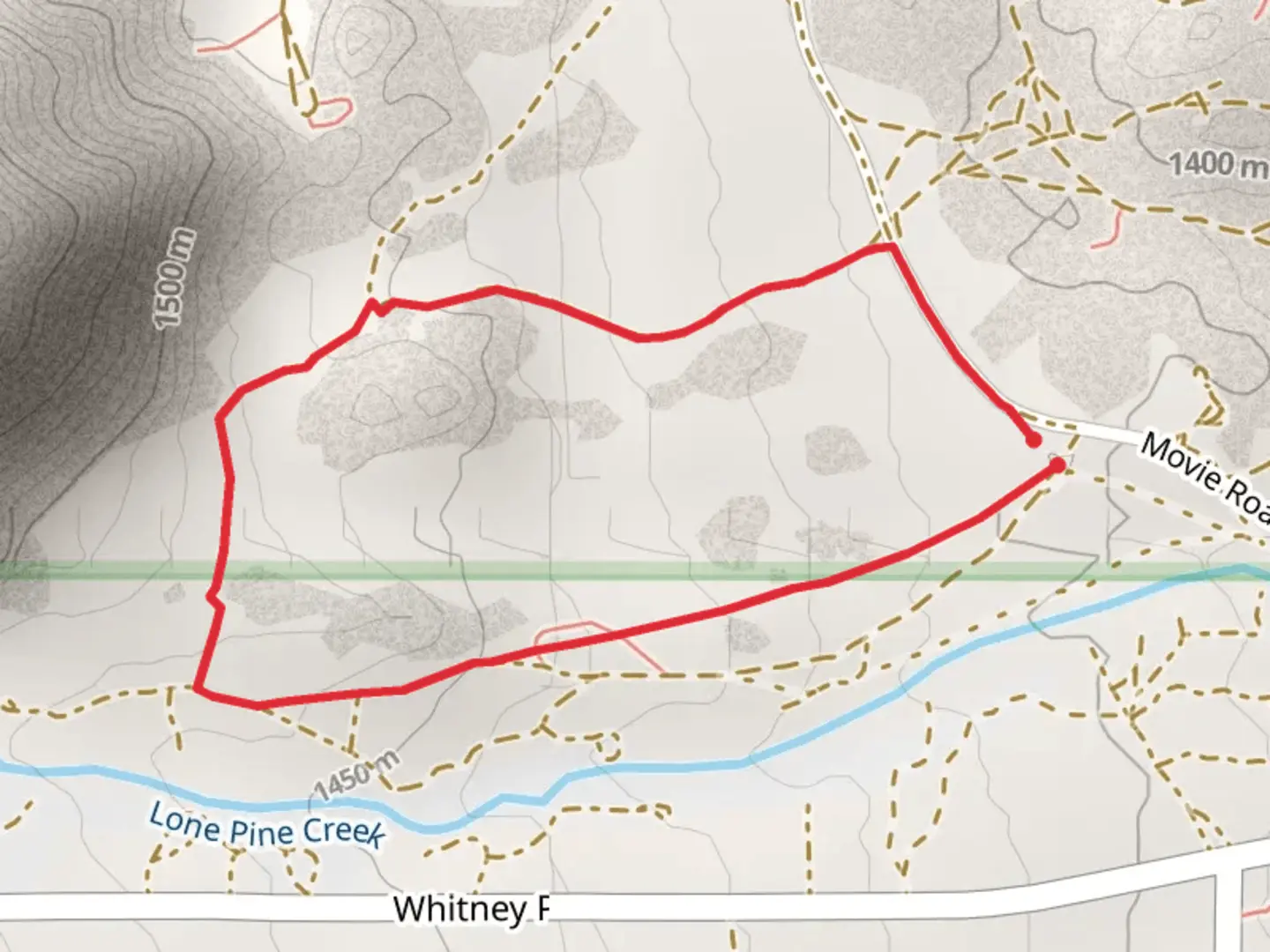 An image depicting the trail Movie Road Loop and its surrounding area.