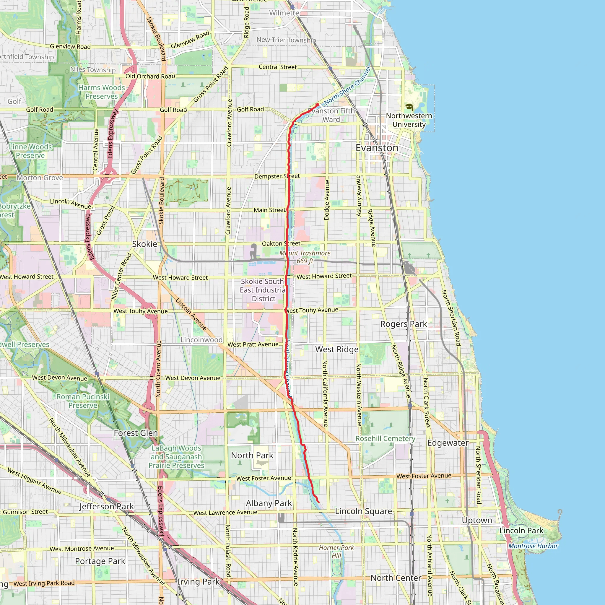 North Shore Channel Trail mobile static map