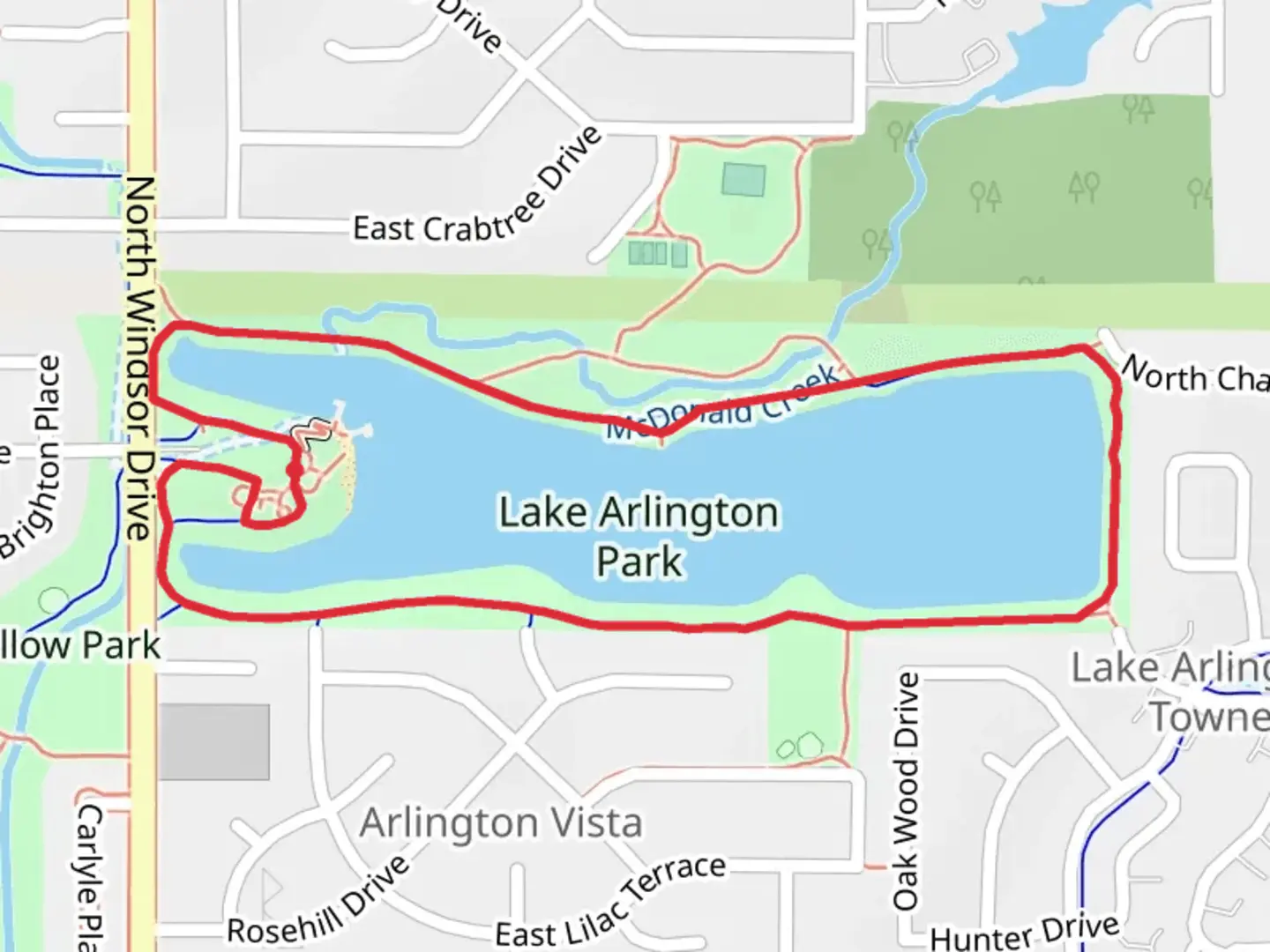 An image depicting the trail Lake Arlington Loop and its surrounding area.