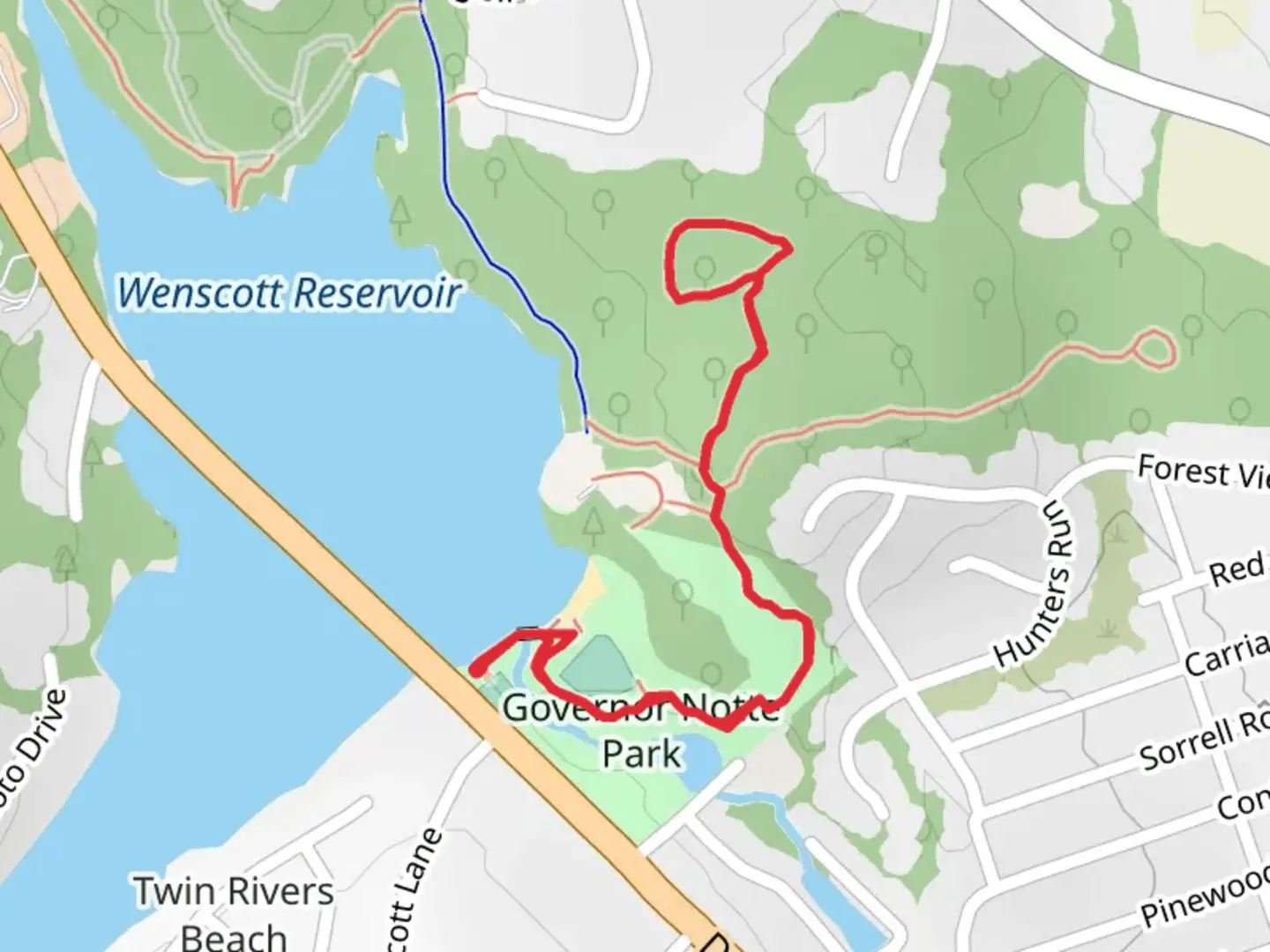 An image depicting the trail Governor Notte Park Loop and its surrounding area.