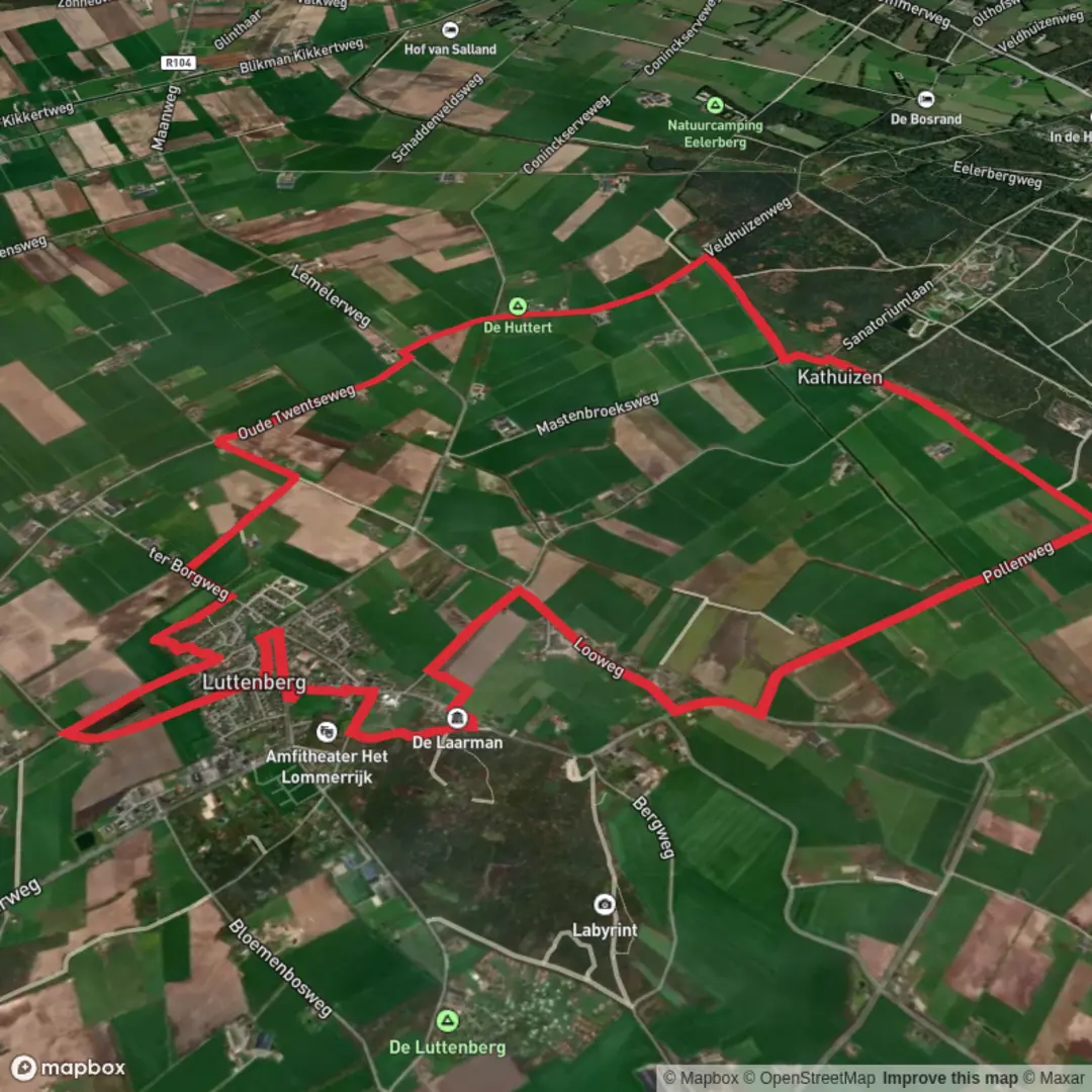 An image depicting the trail Oude Twentse Weg and Pollen Weg and its surrounding area.