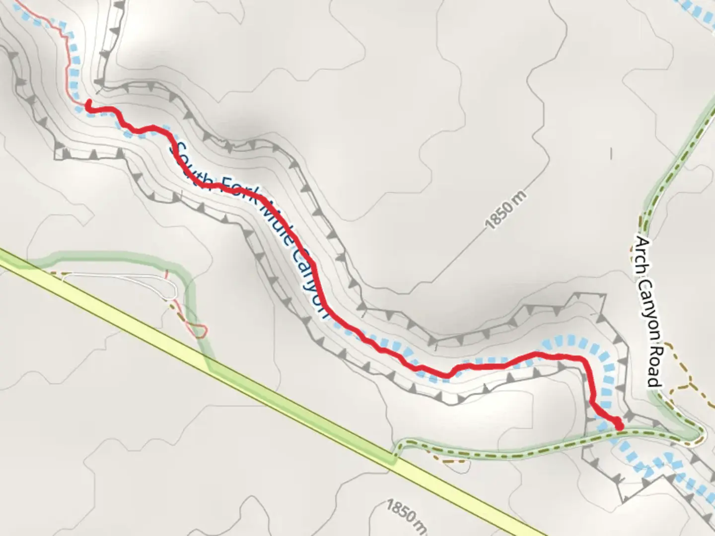 An image depicting the trail Mule Canyon Trail and its surrounding area.