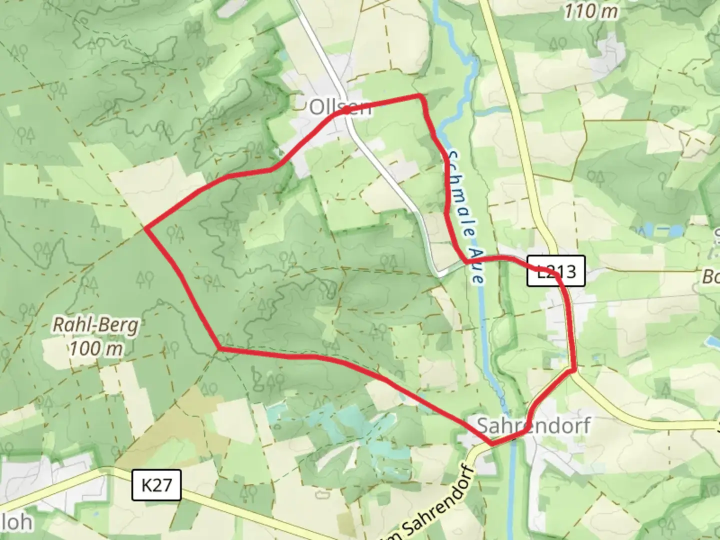 An image depicting the trail Ollsen and Sahrendorf Loop and its surrounding area.