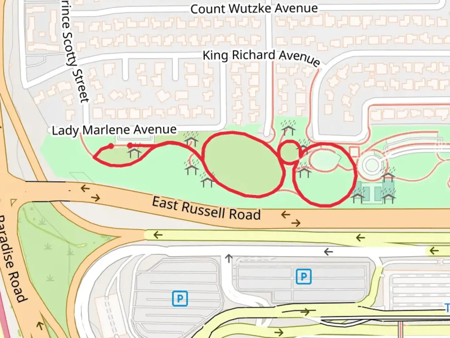 An image depicting the trail Siegfried and Roy Park Loop and its surrounding area.