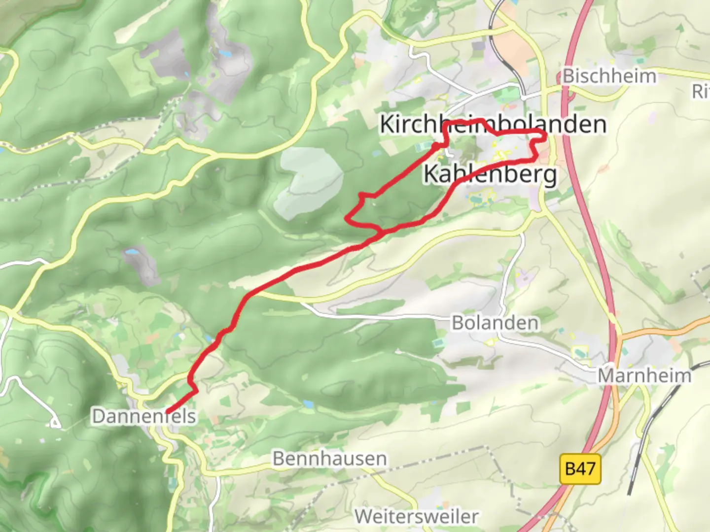 An image depicting the trail Kirchheimbolanden Loop and its surrounding area.