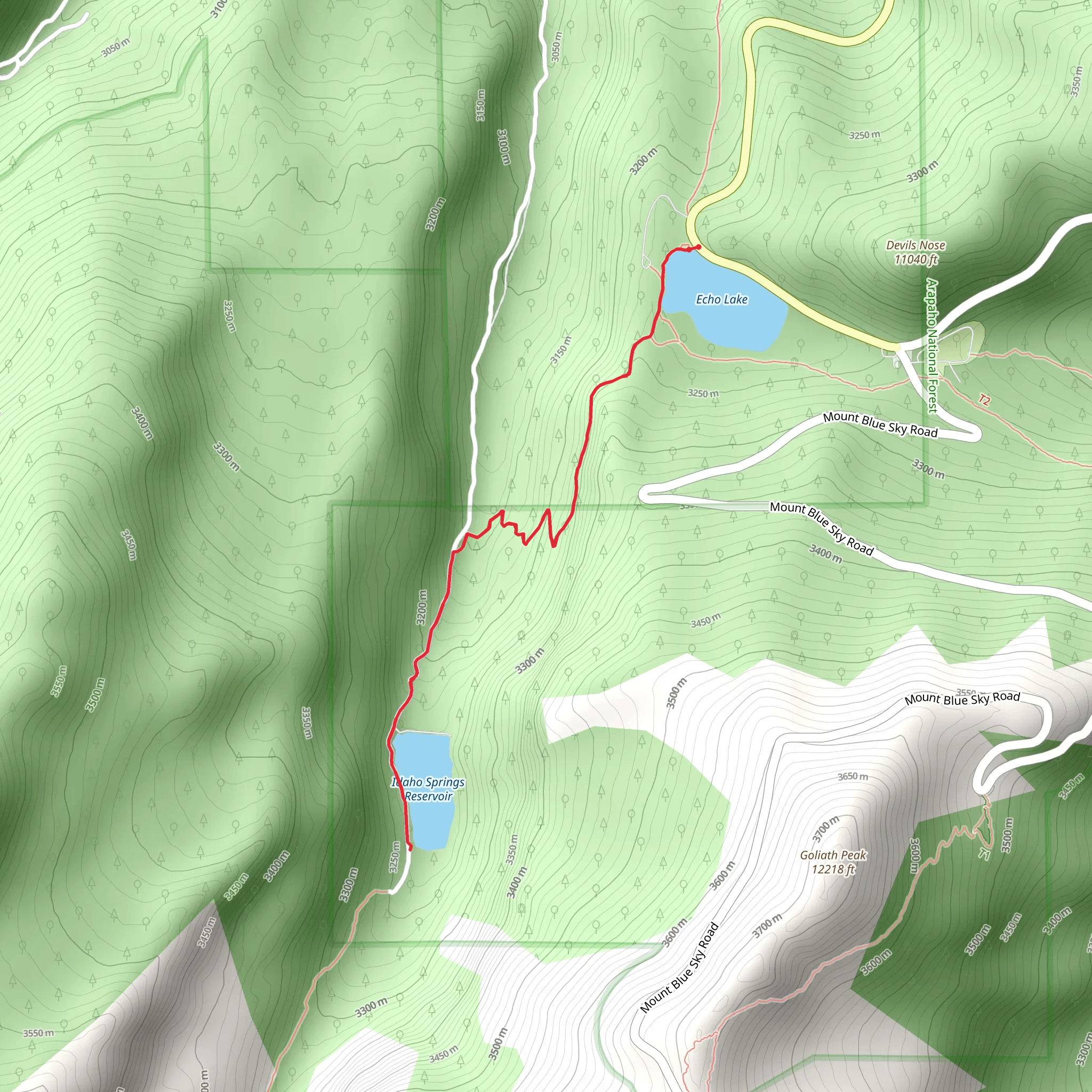 Idaho Springs Reservoir via Chicago Lakes Trail mobile static map