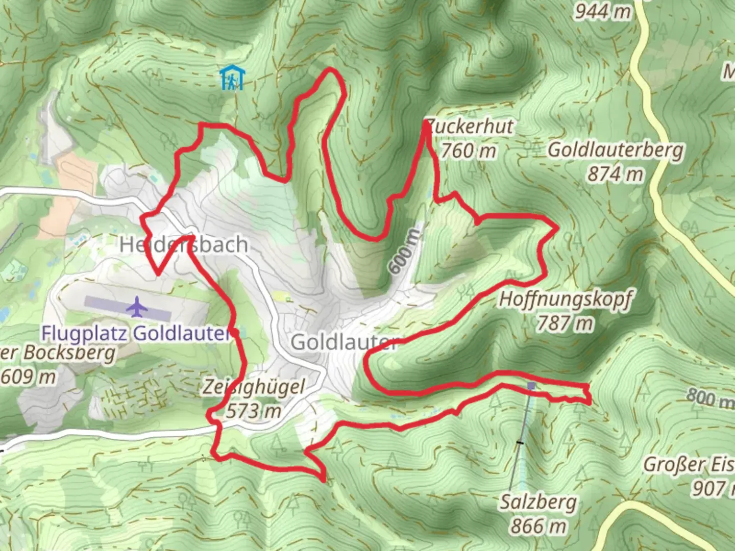 An image depicting the trail Goldlauter Loop and its surrounding area.