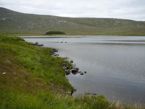 An image depicting the trail Slieve Snaught Loop from Lough Barra and its surrounding area.