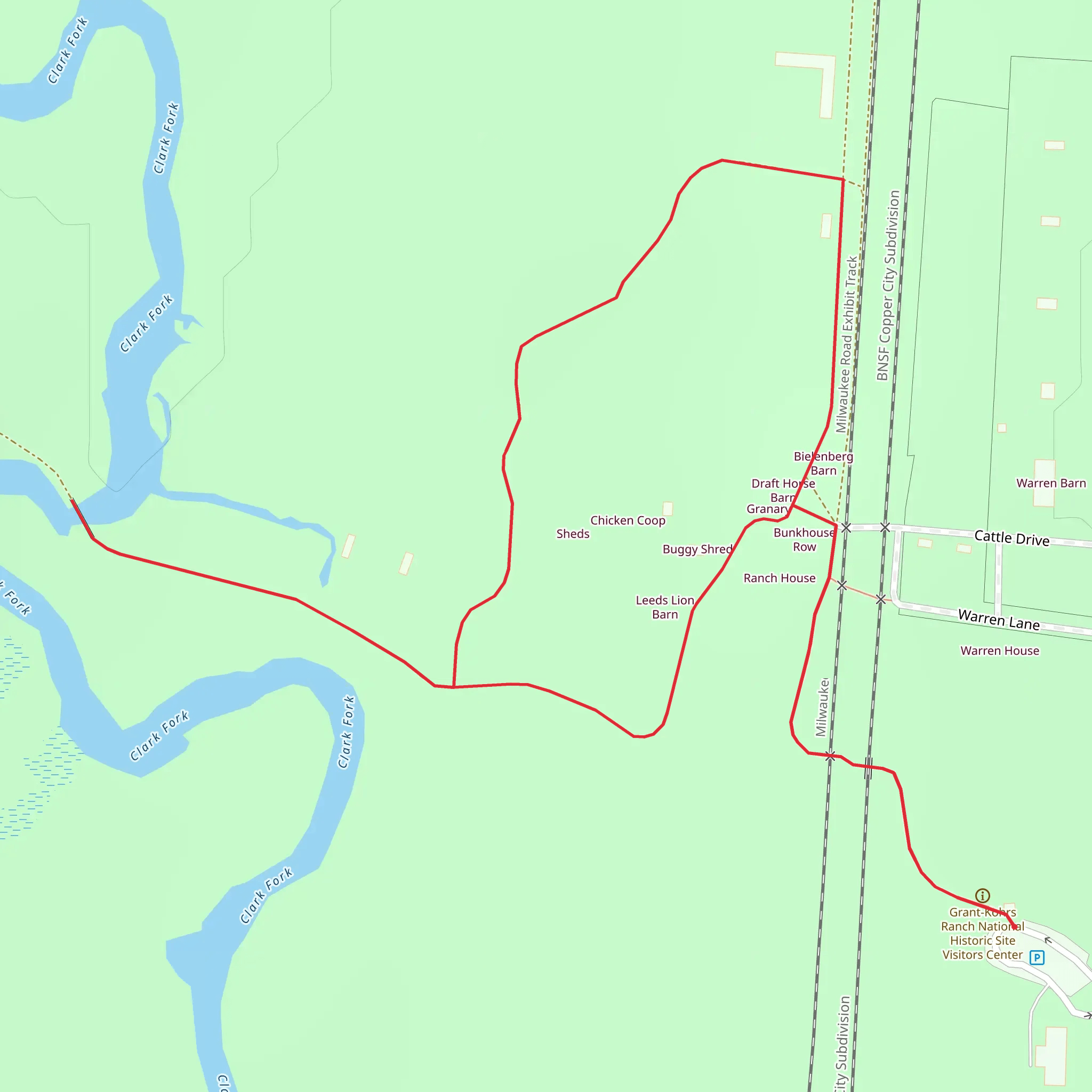 Clark Fork and Grant-Kohrs Ranch National Historic Site Loop mobile static map