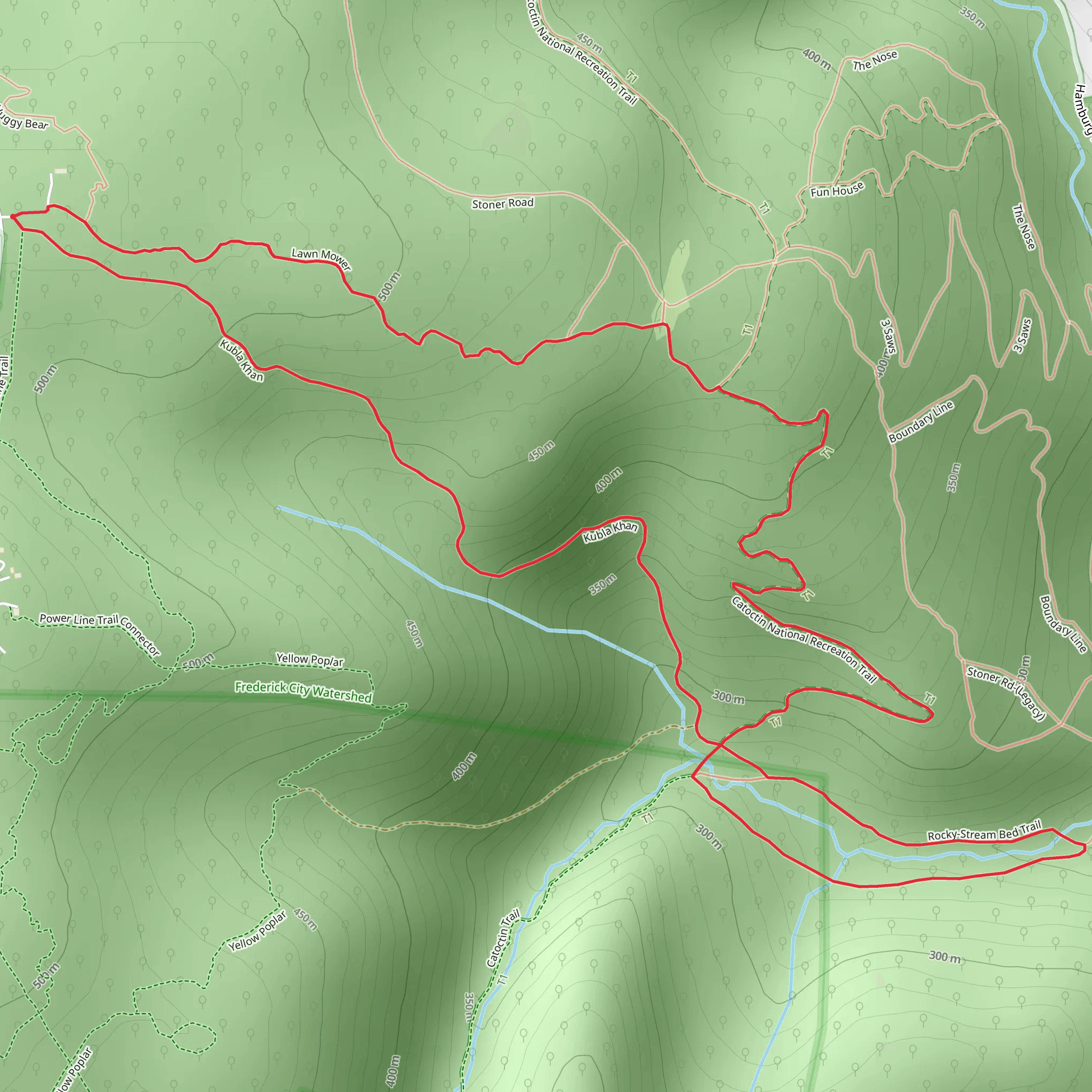 Lawn Mower, Rocky-Stream Bed and Kubla Khan Loop Trail mobile static map