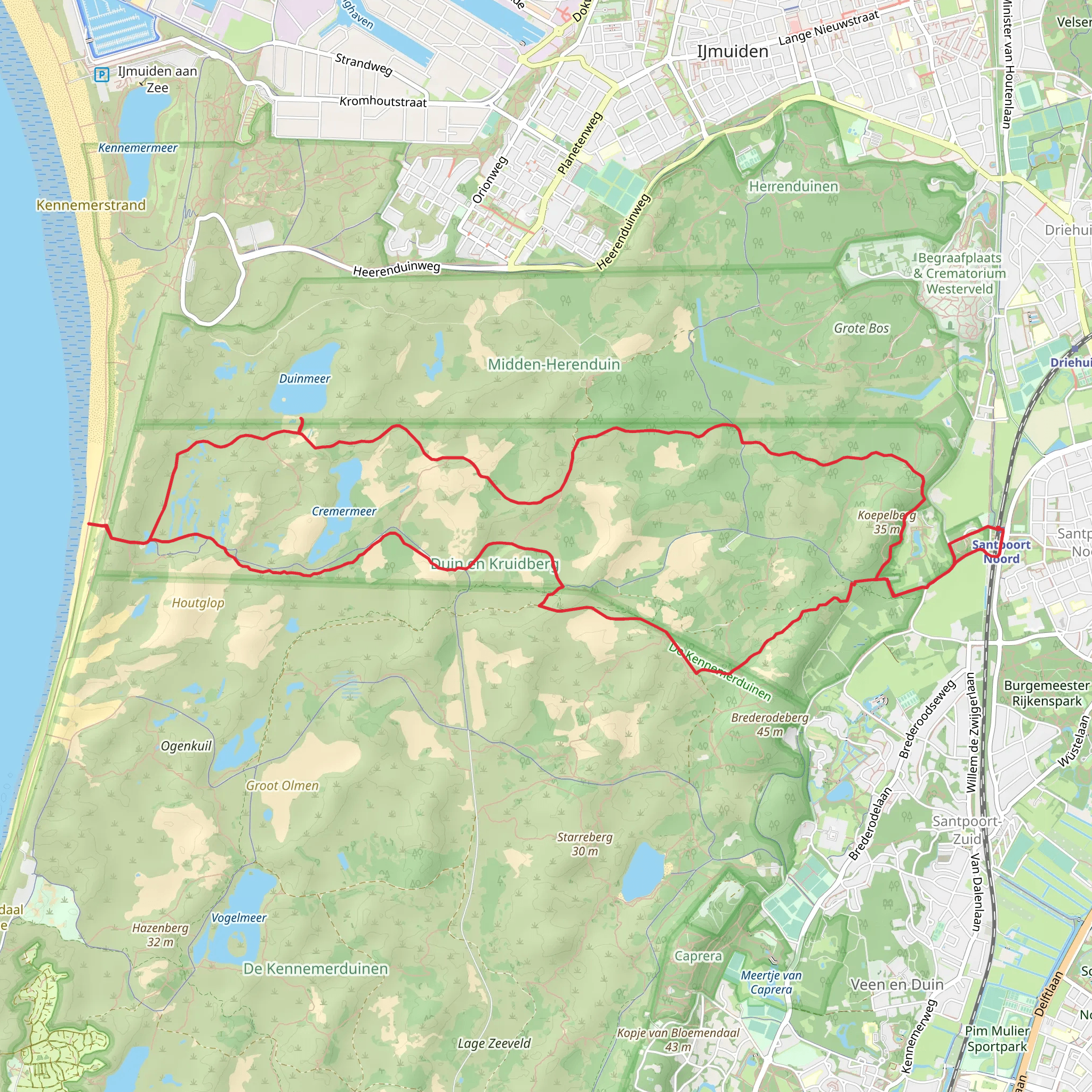 Zuidervlak and Kasteel Duinen Kruidberg via Zeeweg and Koningsweg mobile static map