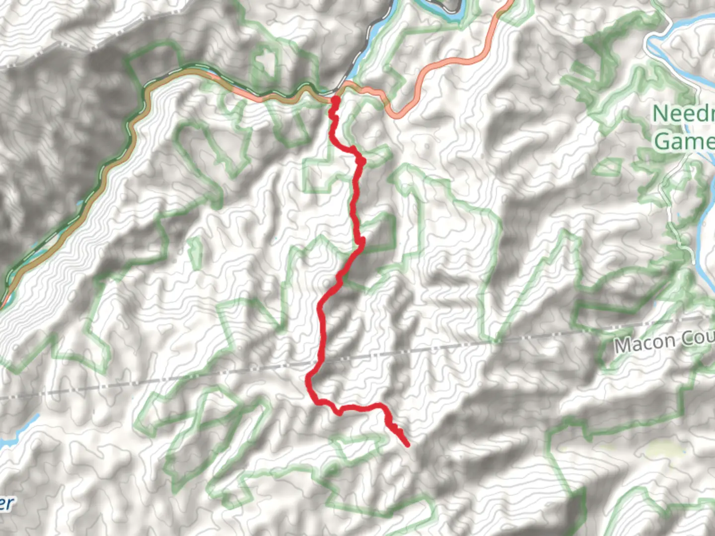 An image depicting the trail Fork Mountain and Wesser Bald via Appalachian Trail and its surrounding area.