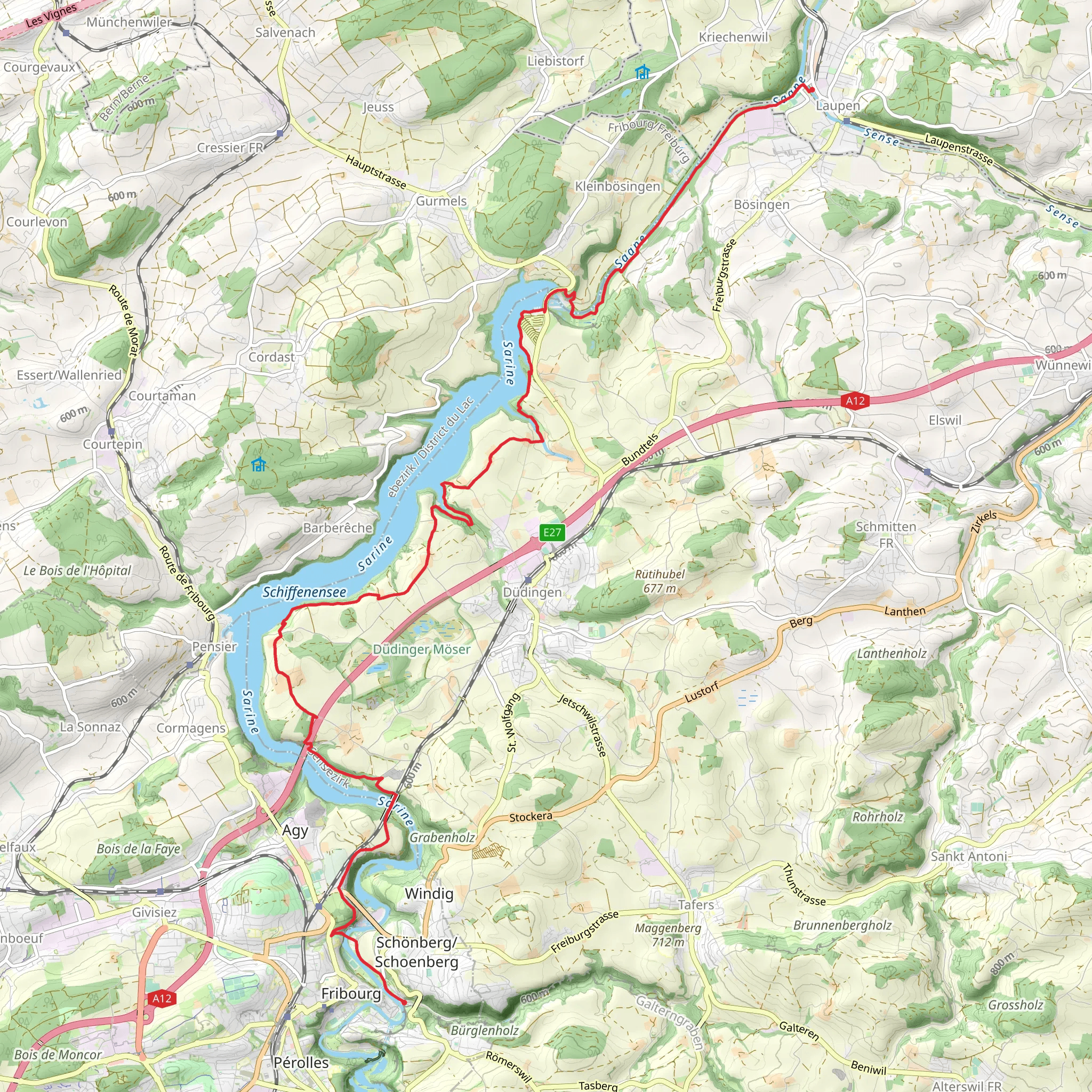 Freiburg to Laupen mobile static map