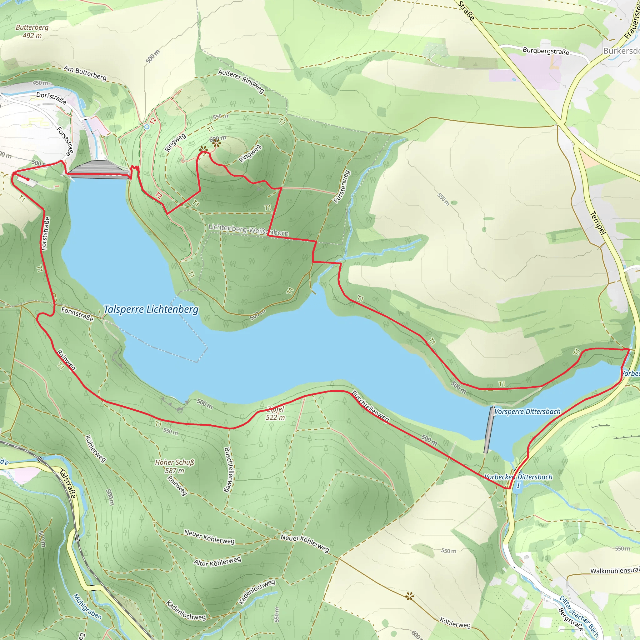 Talsperre Lichtenberg and Vorsperre Dittersbach Loop mobile static map