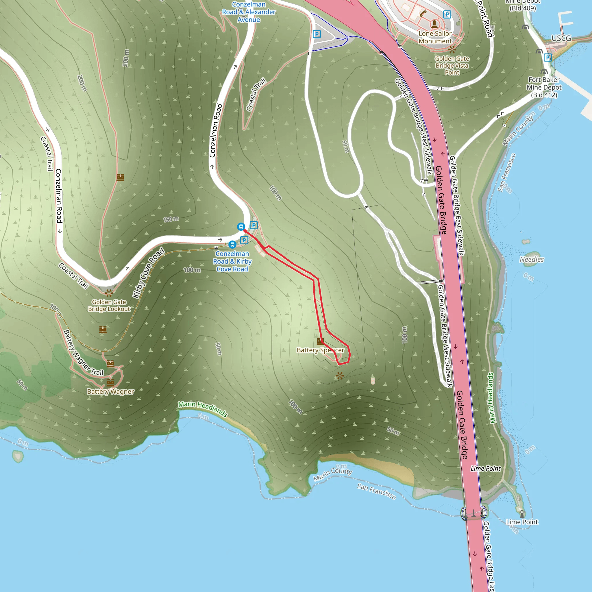 Battery Spencer Trail mobile static map