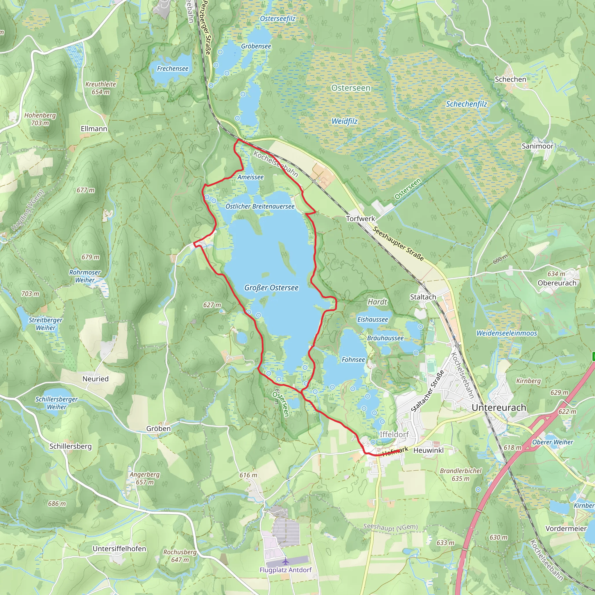 Grosser Ostersee via Osterseen Wanderweg and Praelatenweg mobile static map