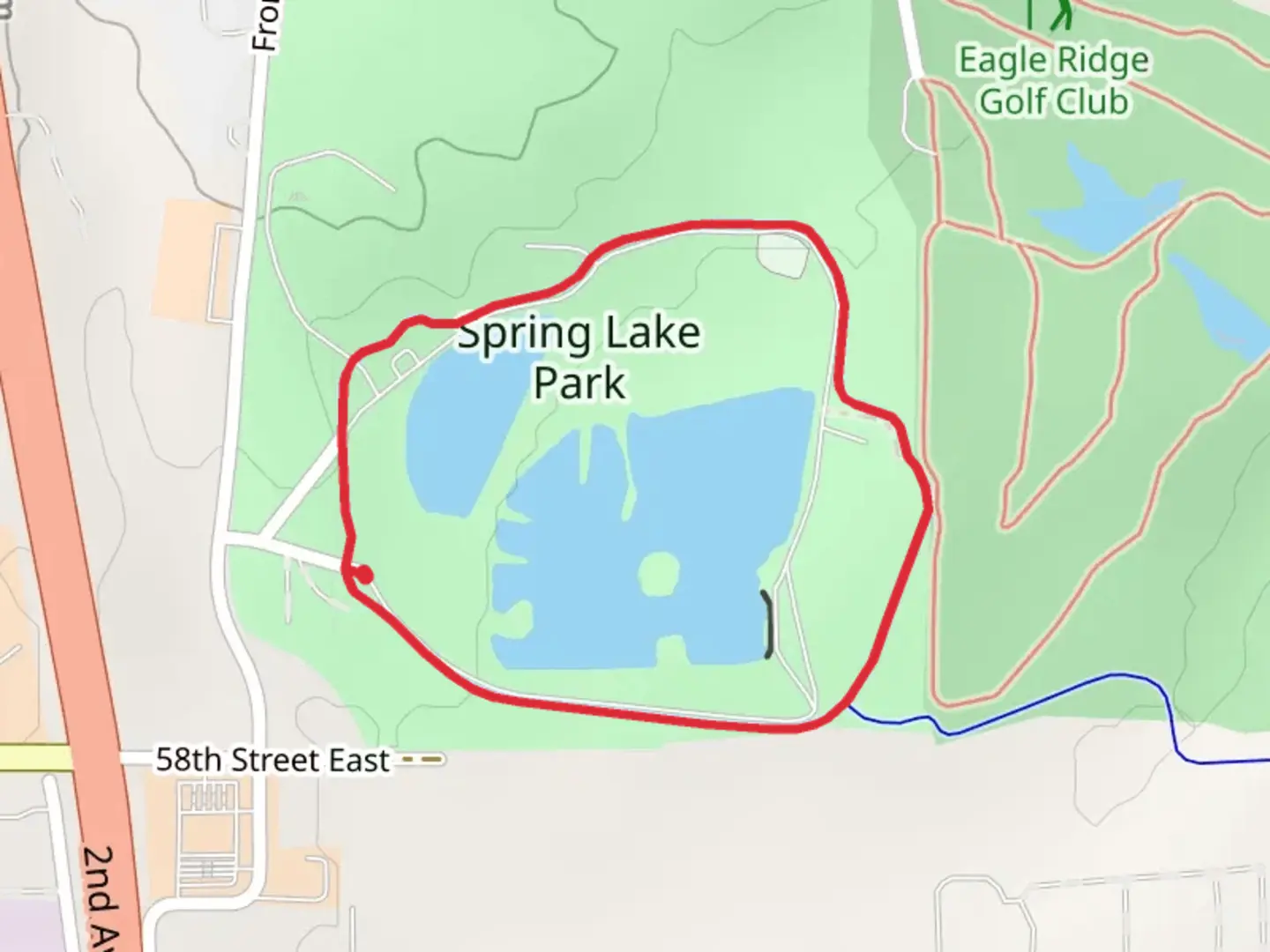 An image depicting the trail Spring Lake Park Loop and its surrounding area.