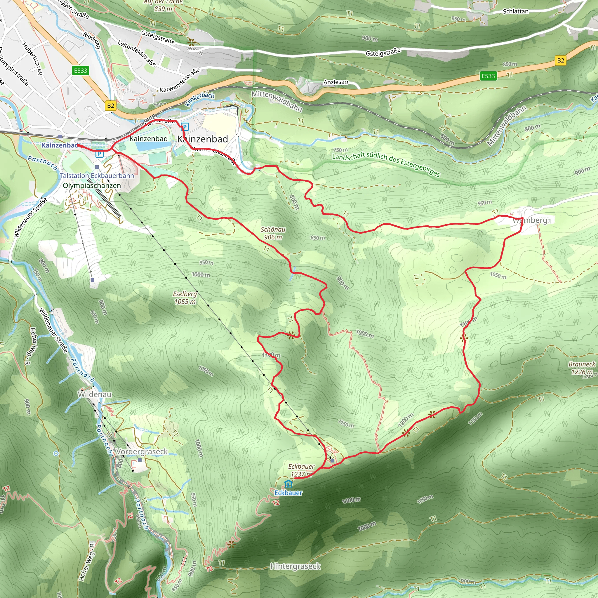 Schönau and Eckbauer Peak Loop from Kainzenbad mobile static map