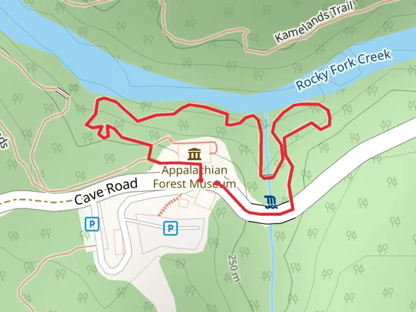 An image depicting the trail Rocky Fork Creek Loop and its surrounding area.