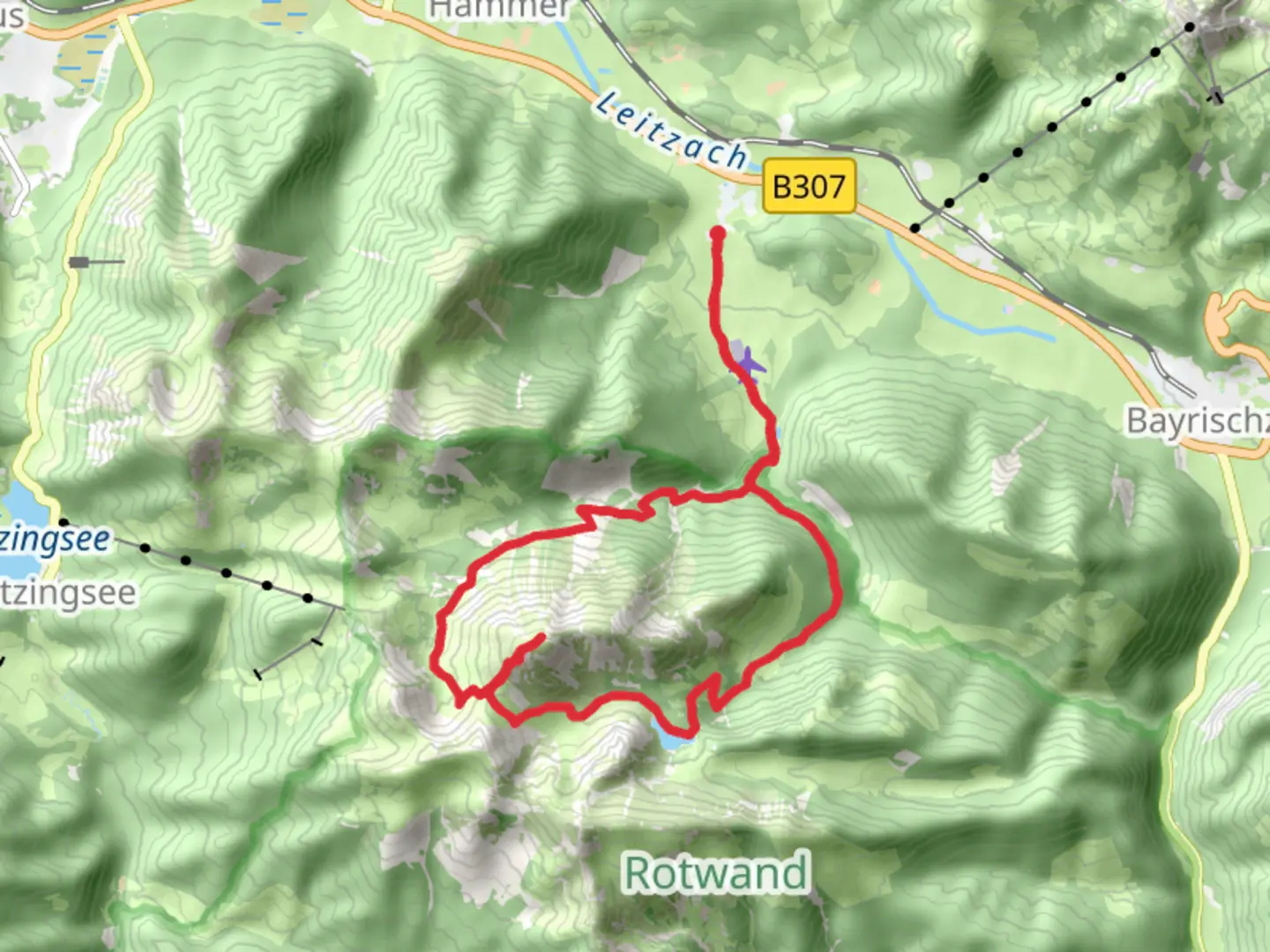 An image depicting the trail Kleintiefentalalm, Hochmiesing and Soinsee Loop and its surrounding area.