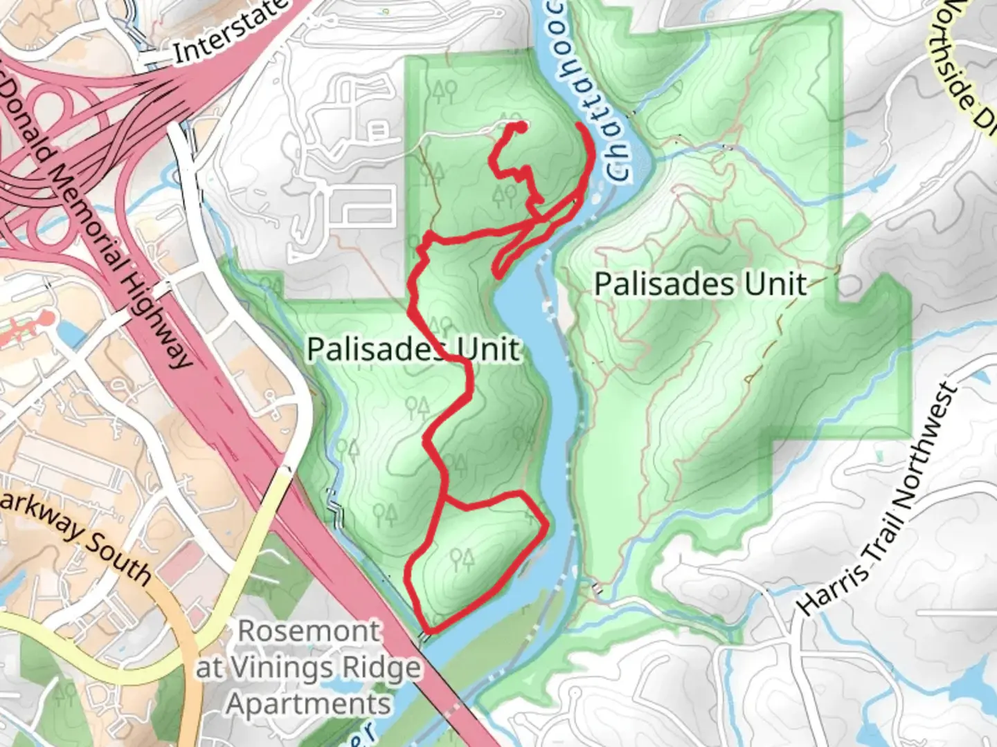 An image depicting the trail West Palisades Loop and its surrounding area.