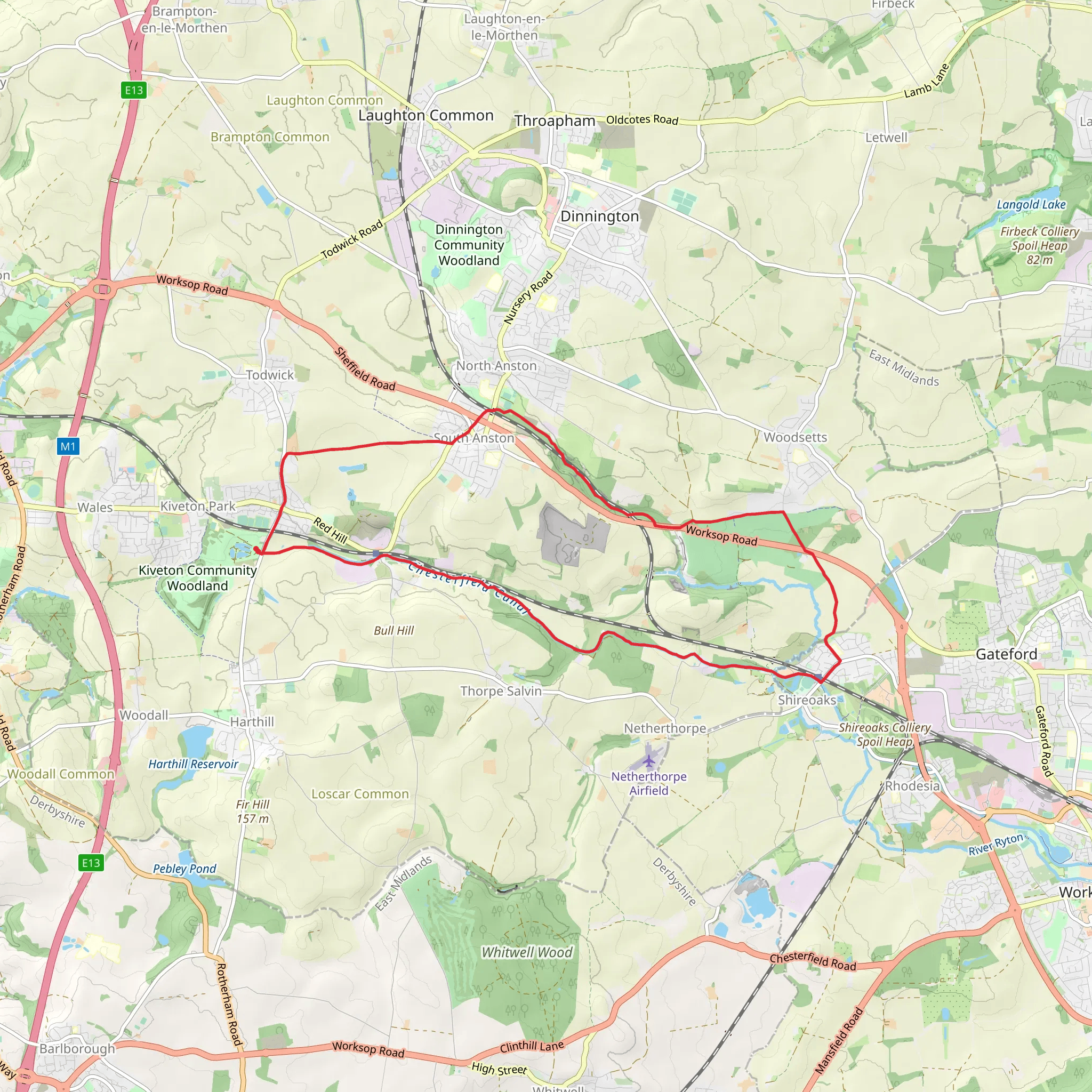 Chesterfield Canal and Anston Brook from Kiveton mobile static map