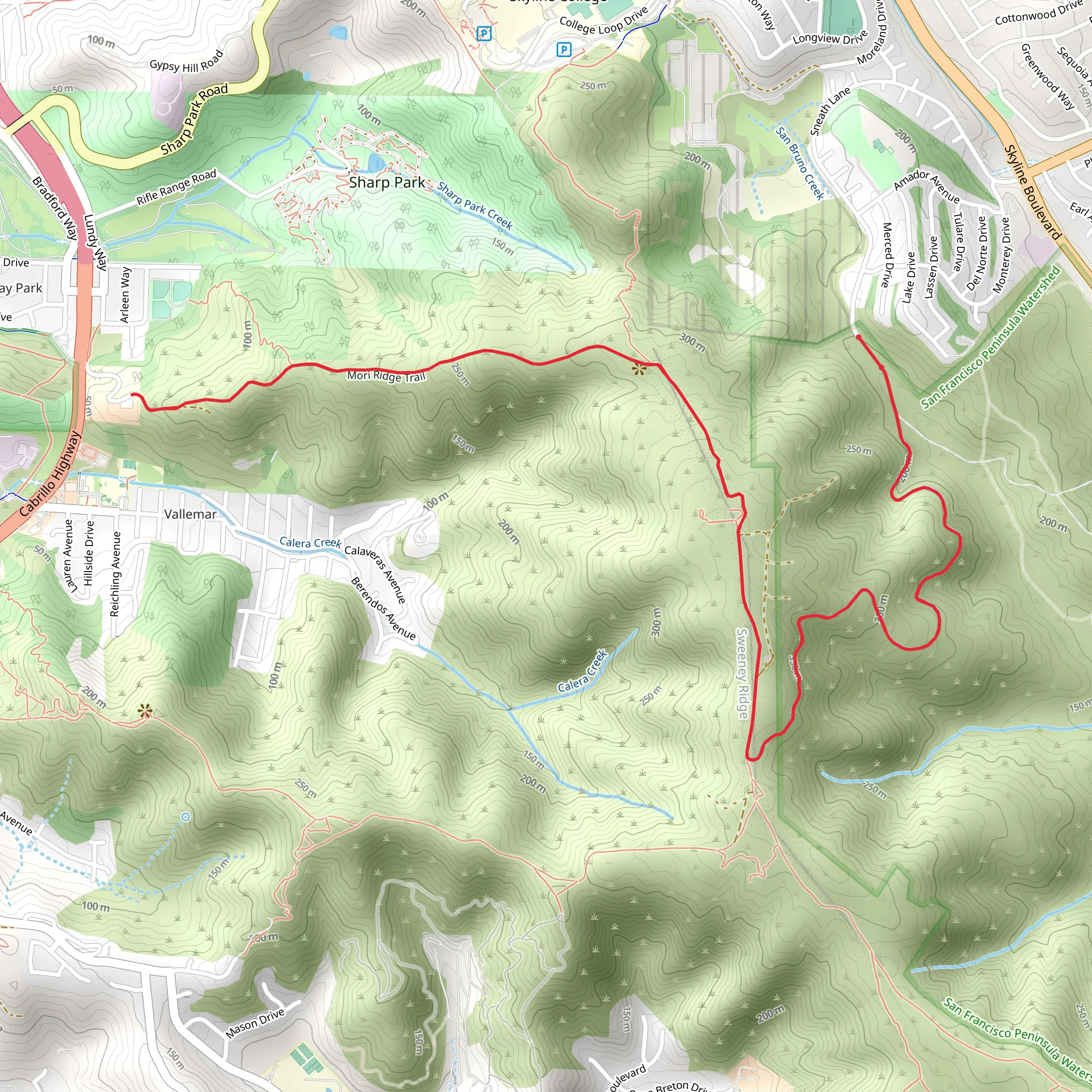 Sweeney Ridge Trail from Sneath Lane mobile static map