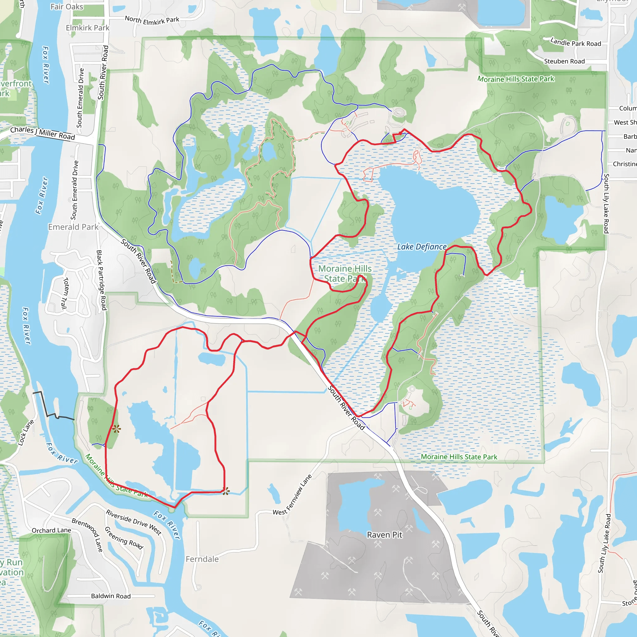 Lake Defiance and Fox River Trail Loop mobile static map