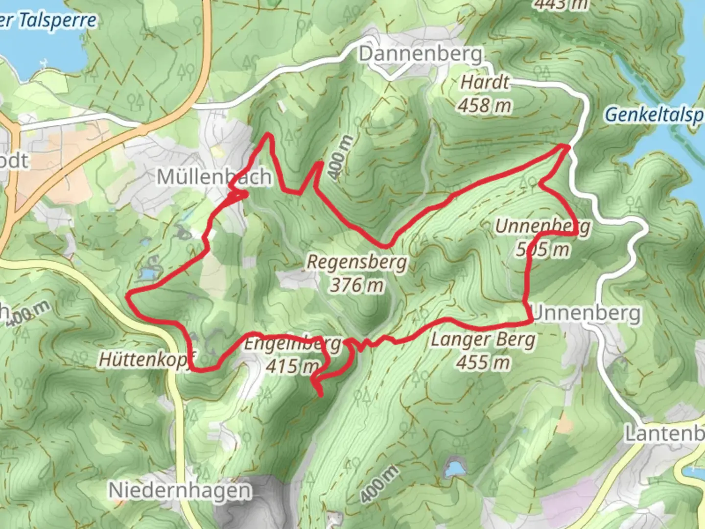 An image depicting the trail Unnenberg Rundweg Loop and its surrounding area.