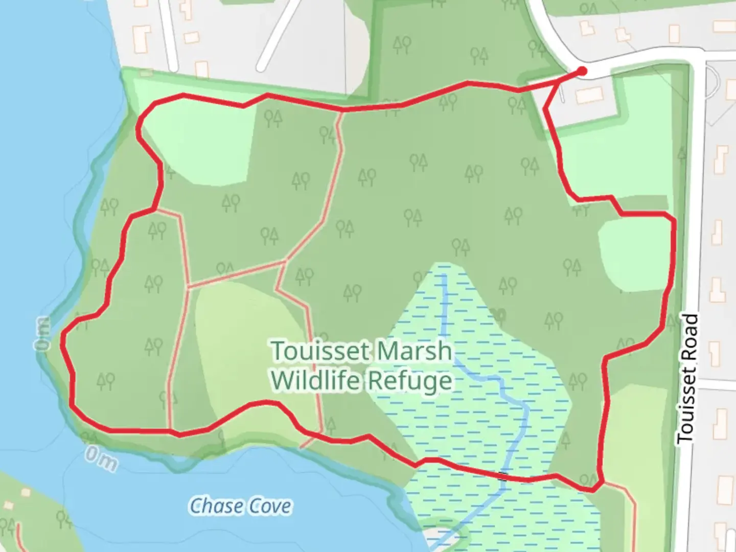 An image depicting the trail Touisset Marsh Loop and its surrounding area.