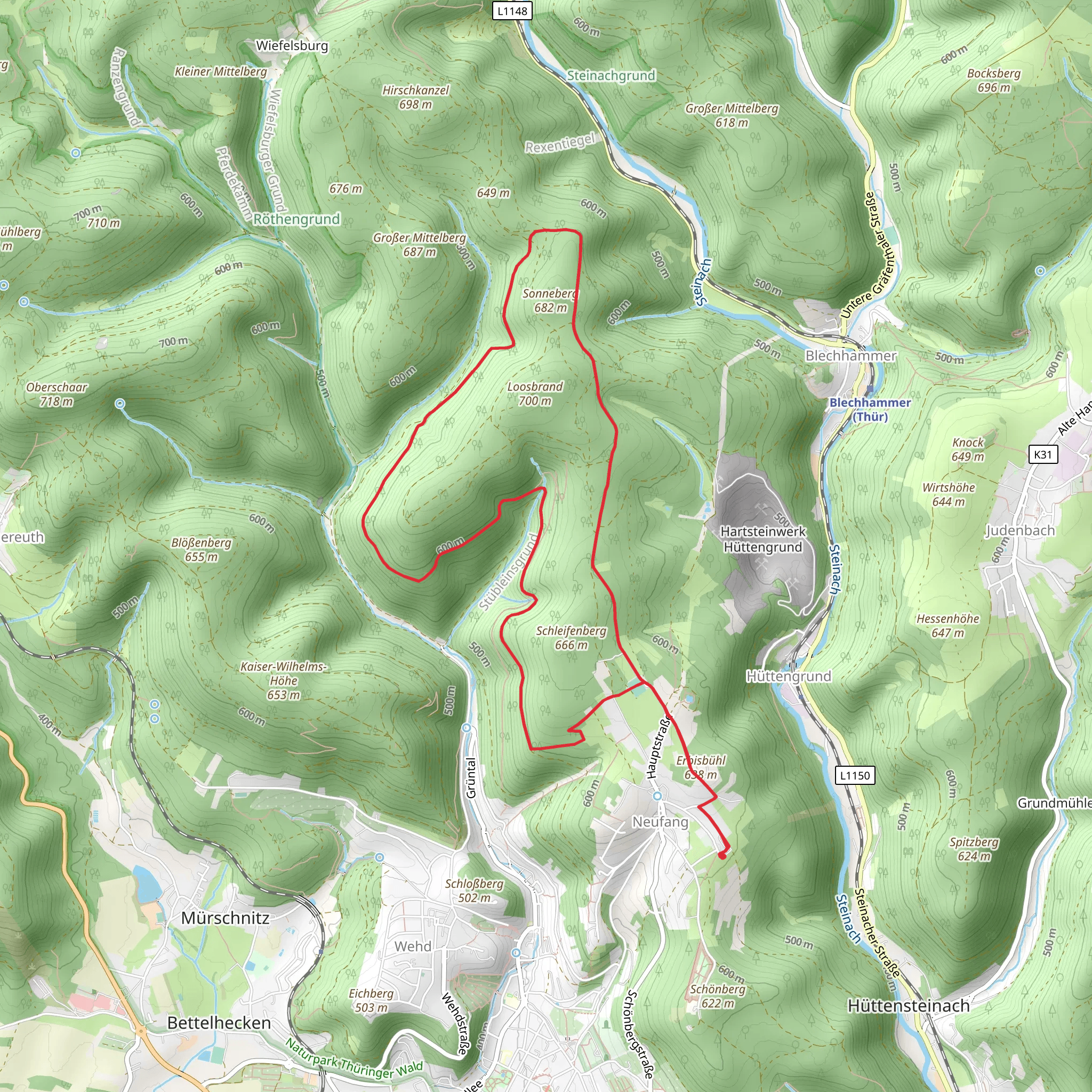 Clemens-Major Wanderweg and Shellyweg mobile static map