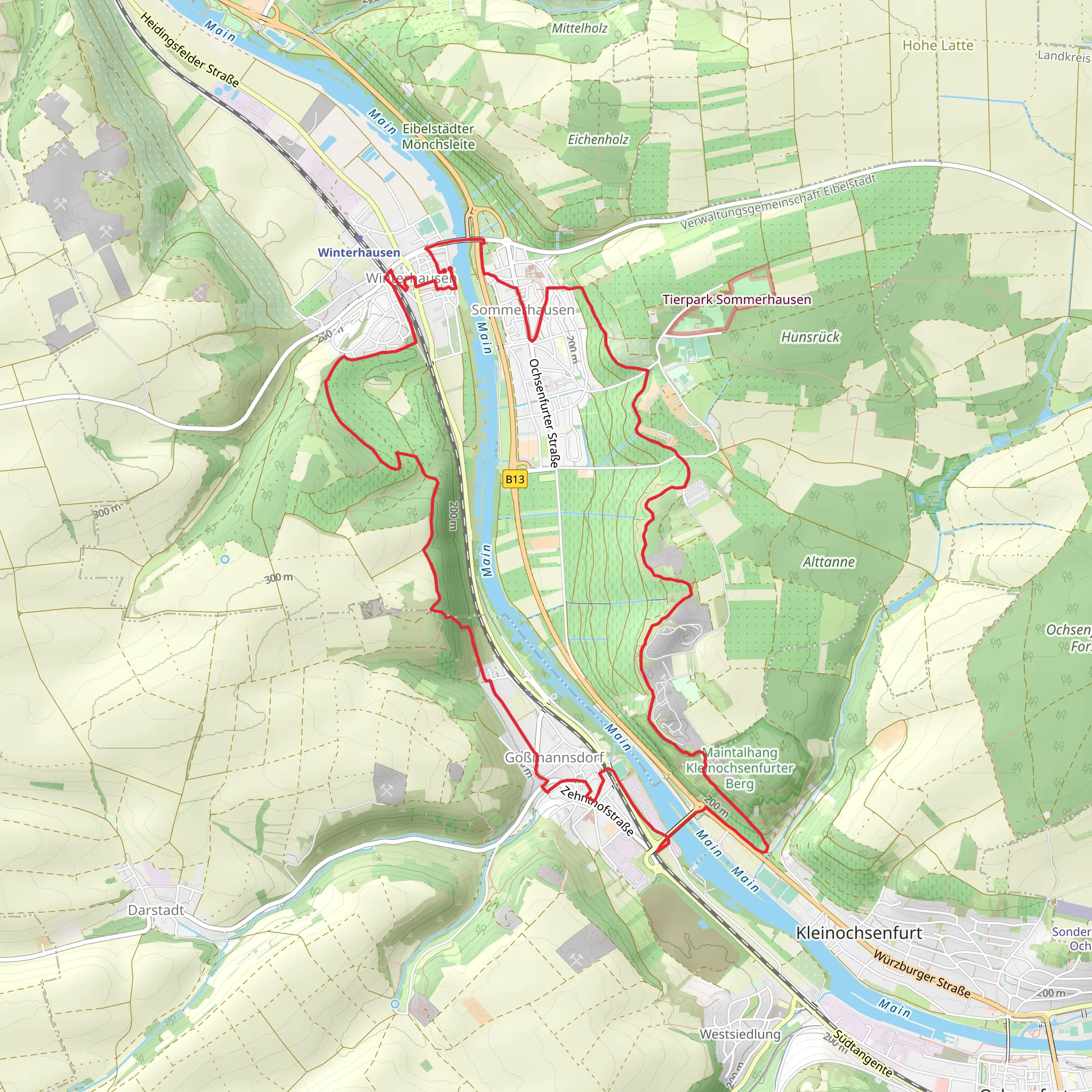 Main via Mondweg Winterhausen and Keesburg-Albertshofen mobile static map