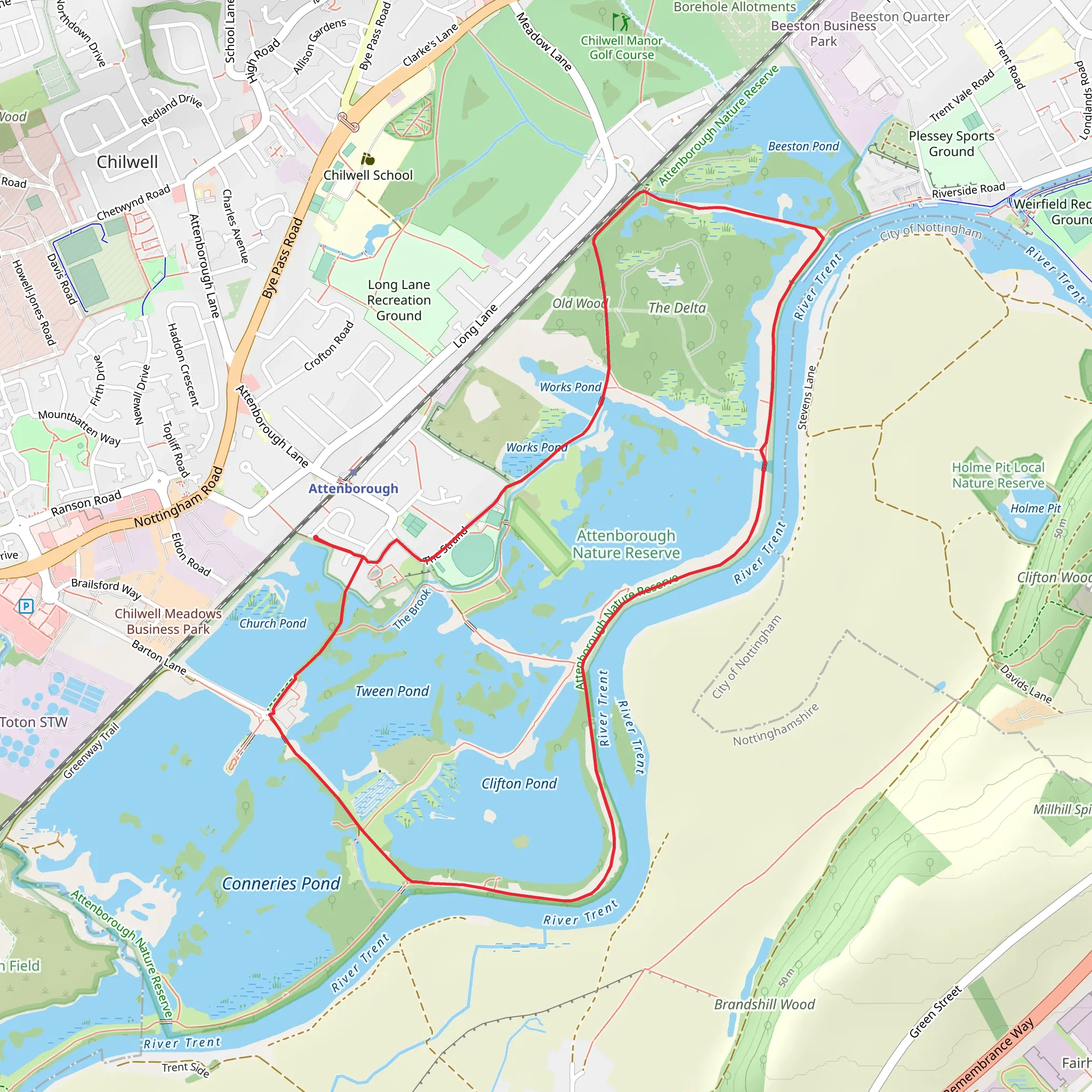 Attenborough Nature Reserve Loop mobile static map