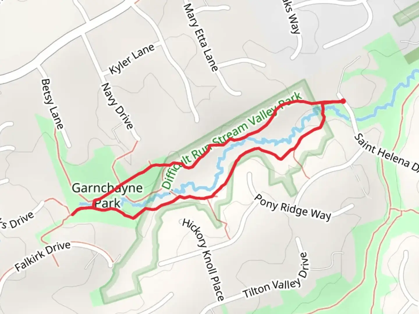 An image depicting the trail Garnchayne Park Loop East and its surrounding area.