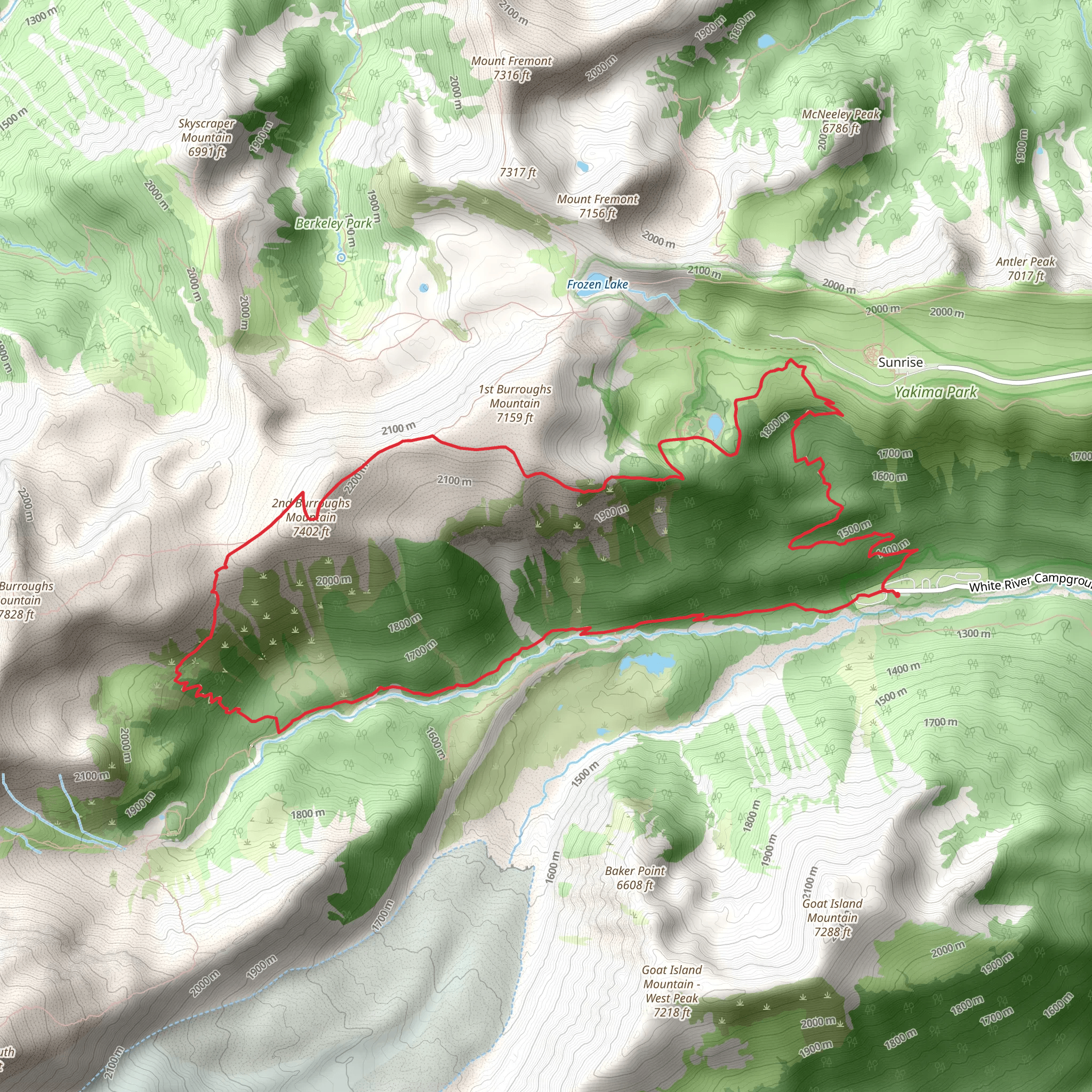 Glacier Basin Trail and Sunrise Trail mobile static map