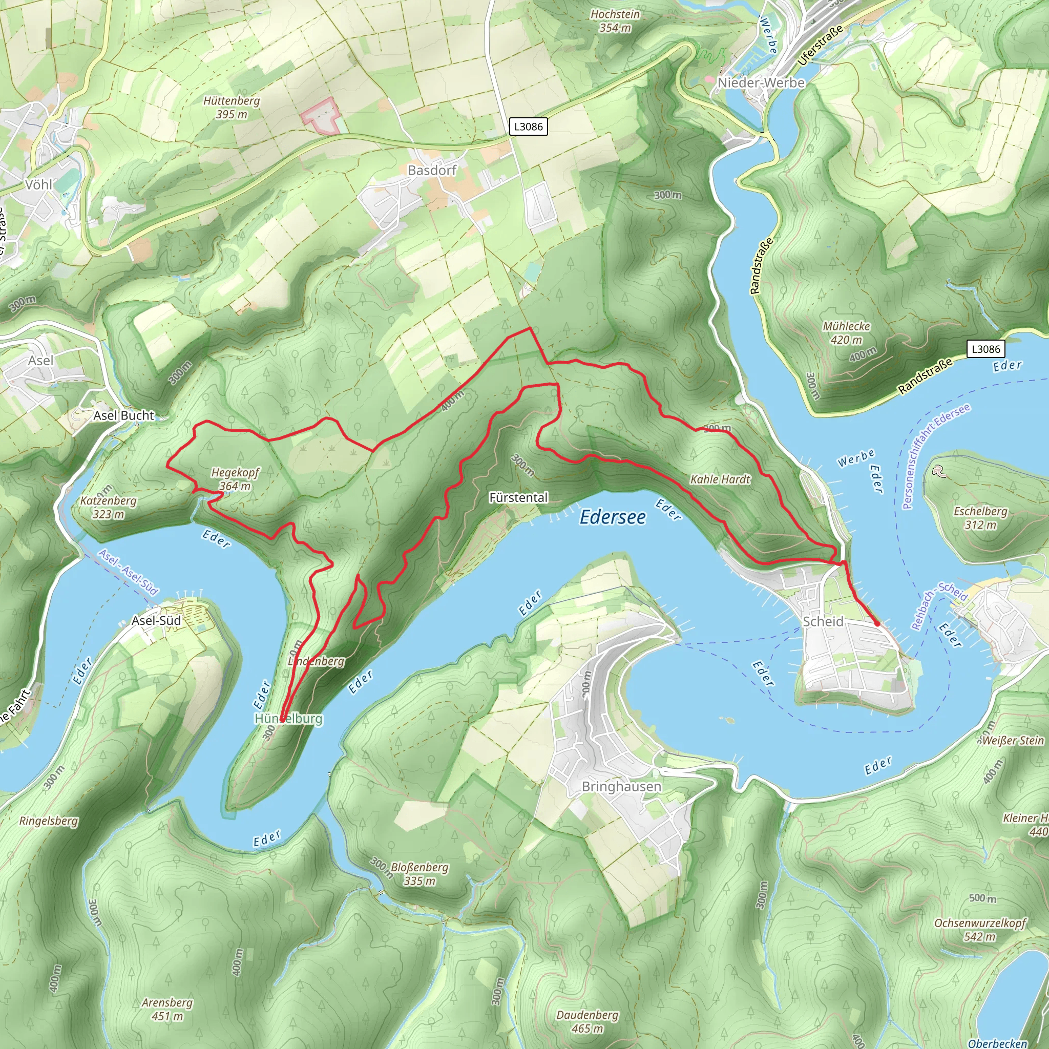 Hegekopf, Linderberg and Kahle Haardt bei Scheid am Edersee Loop mobile static map