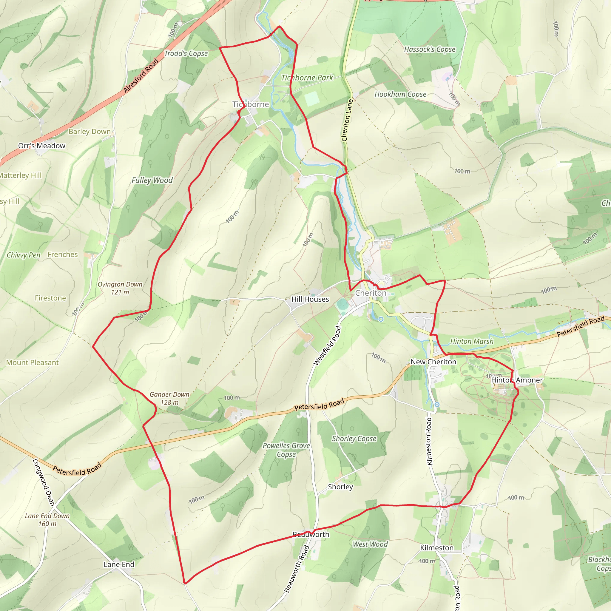 Cheriton, West Wood and South Downs Way mobile static map