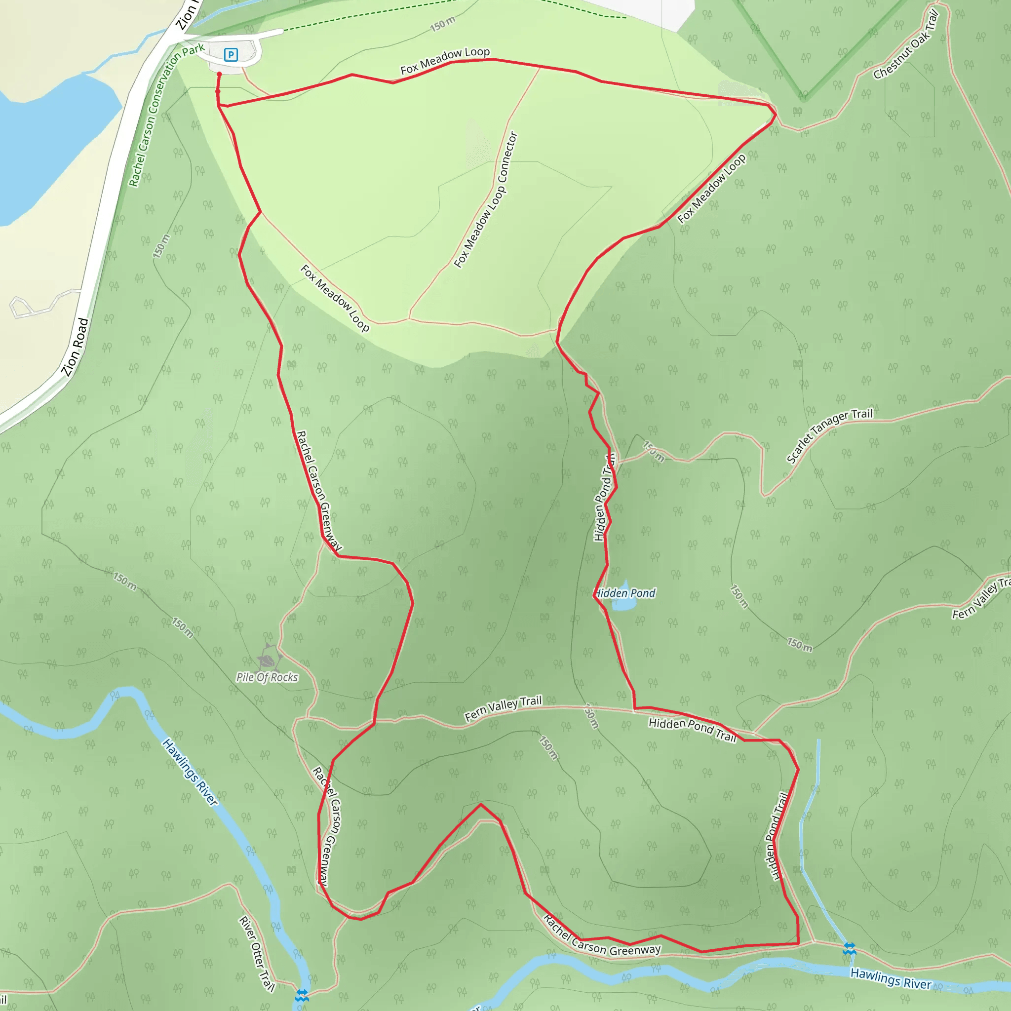 Rachel Carson Greenway and Fox Meadow Loop mobile static map