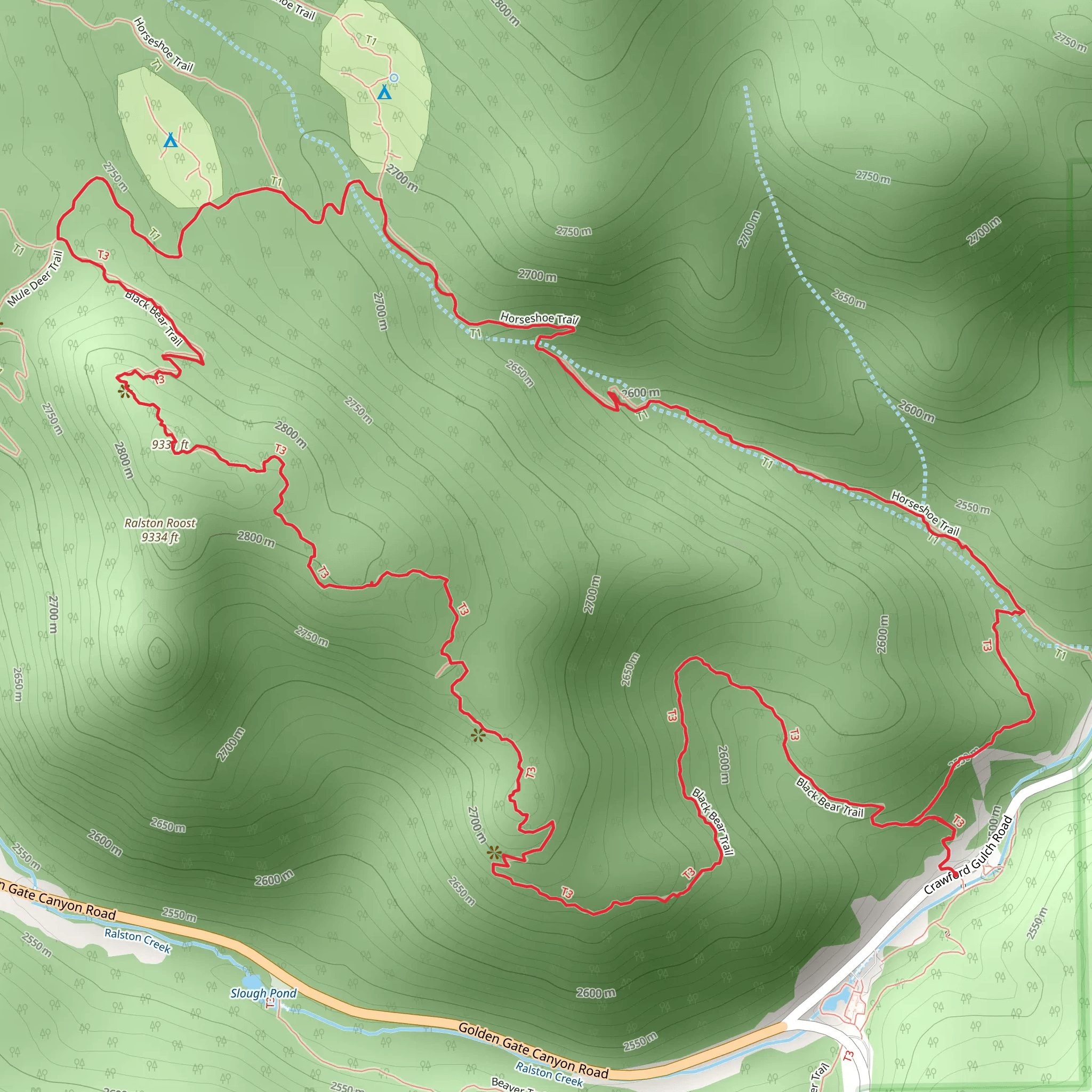 Black Bear and Horseshoe Loop Trail mobile static map