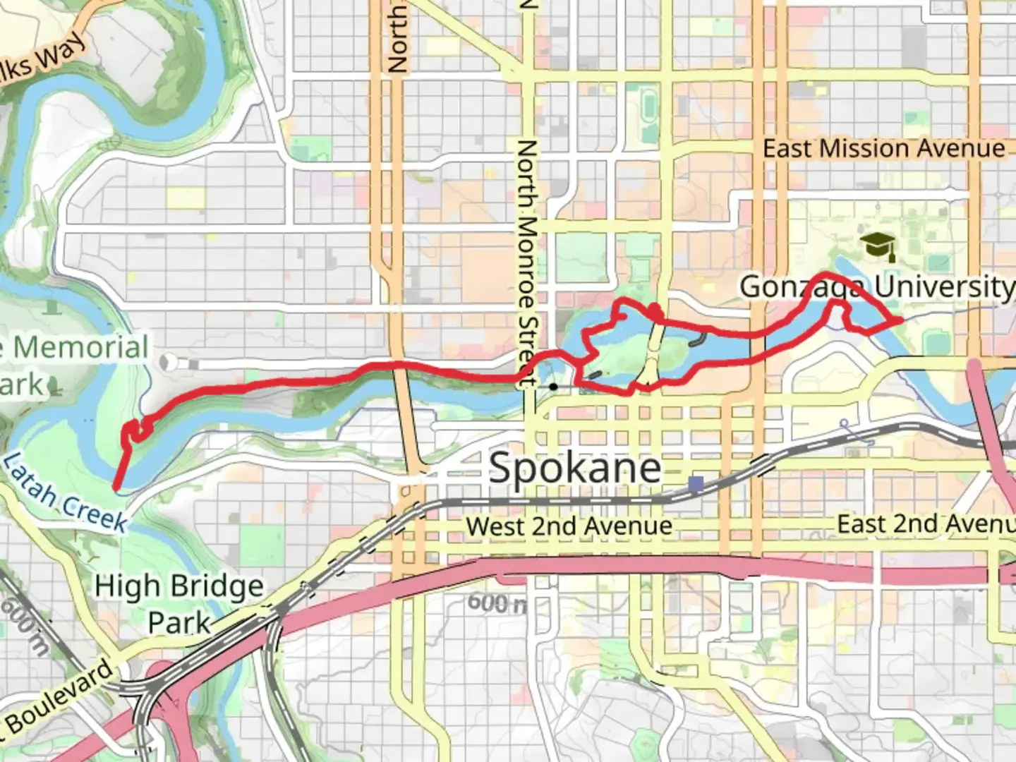 An image depicting the trail Spokane River Centennial Trail and River Walk Loop Trail and its surrounding area.