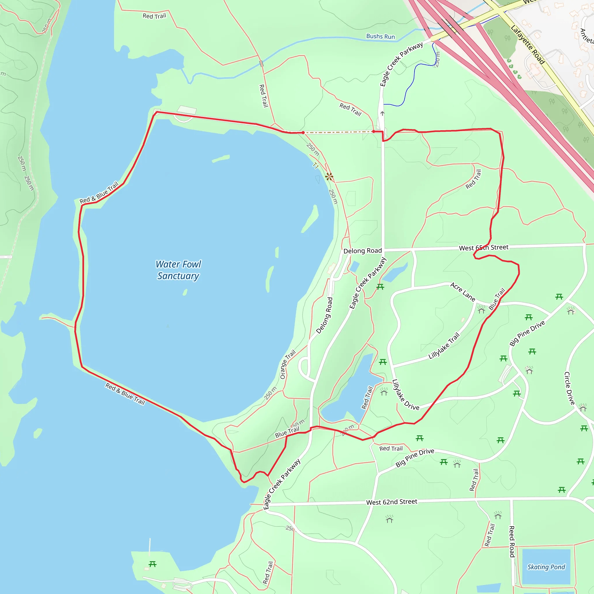 Water Fowl Sanctuary and Eagle Creek Park Loop mobile static map