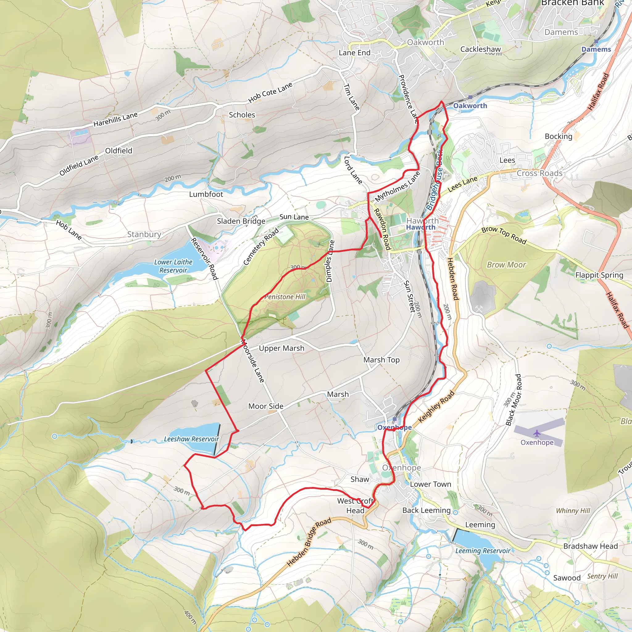 Oxenhope - Leeshaw Reservoir - Penistone Hill - Haworth and Mytholmes mobile static map