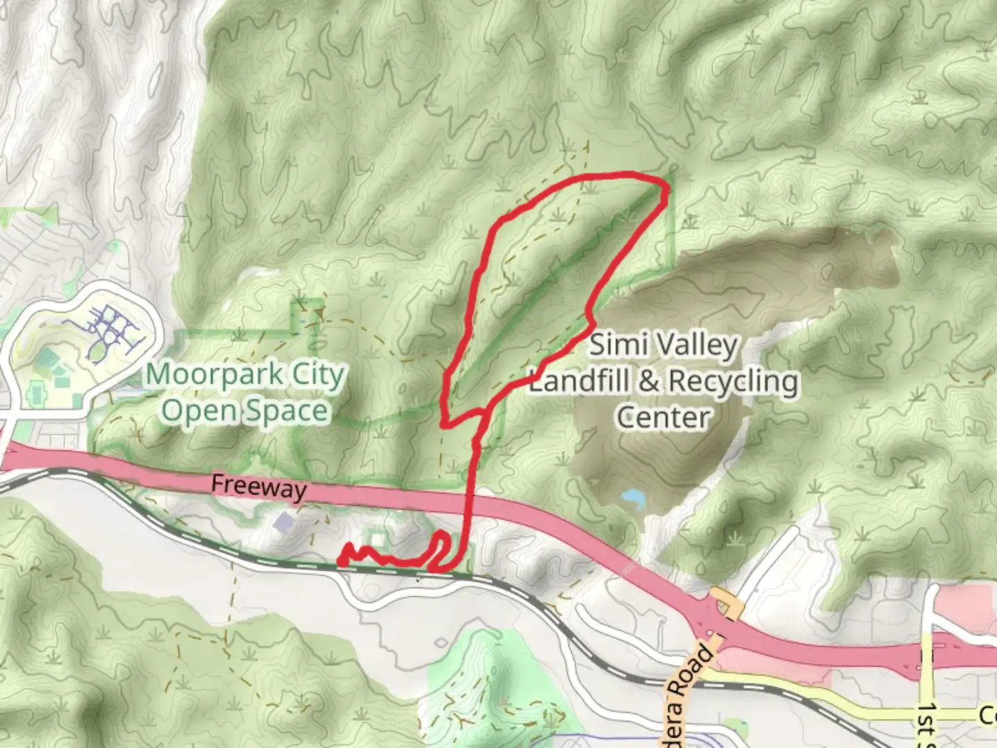 An image depicting the trail Los Alamos Canyon Road Loop and its surrounding area.
