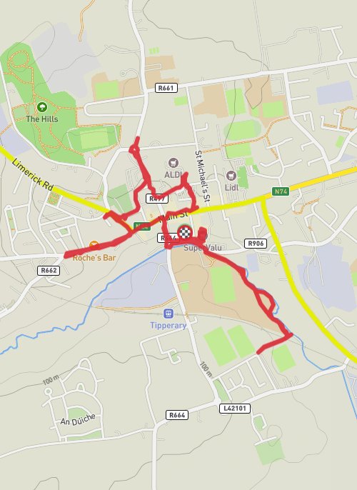 A map preview of the recording Tipperary tour.