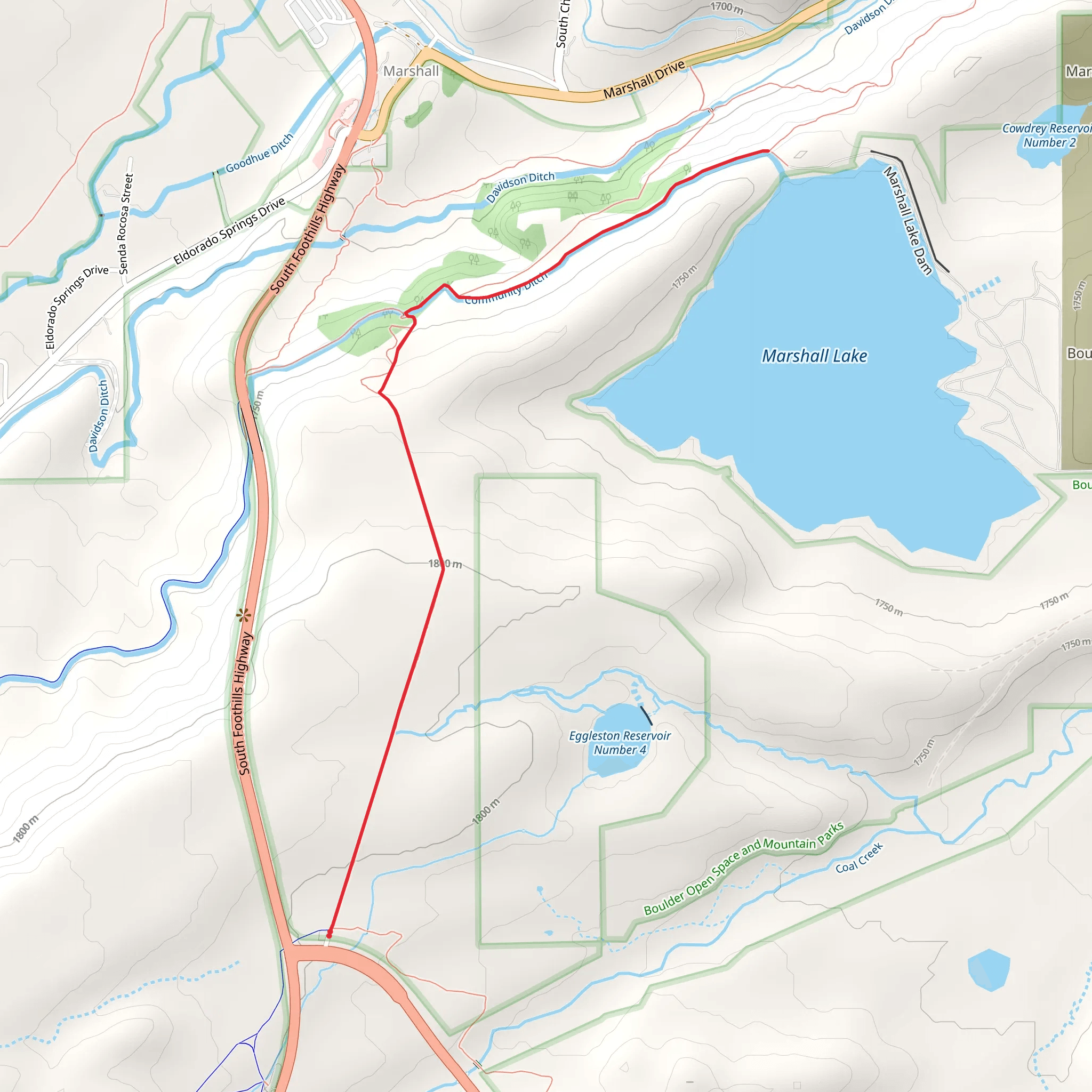 Marshall Lake and Community Ditch via Greenbelt Plateau Trailh mobile static map