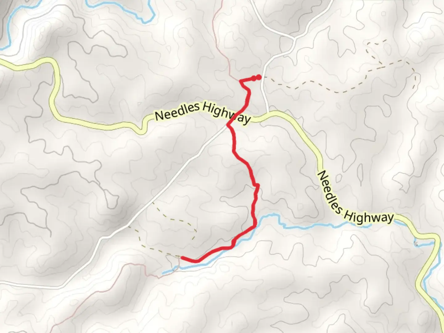 An image depicting the trail Centennial Trail Out and Back and its surrounding area.